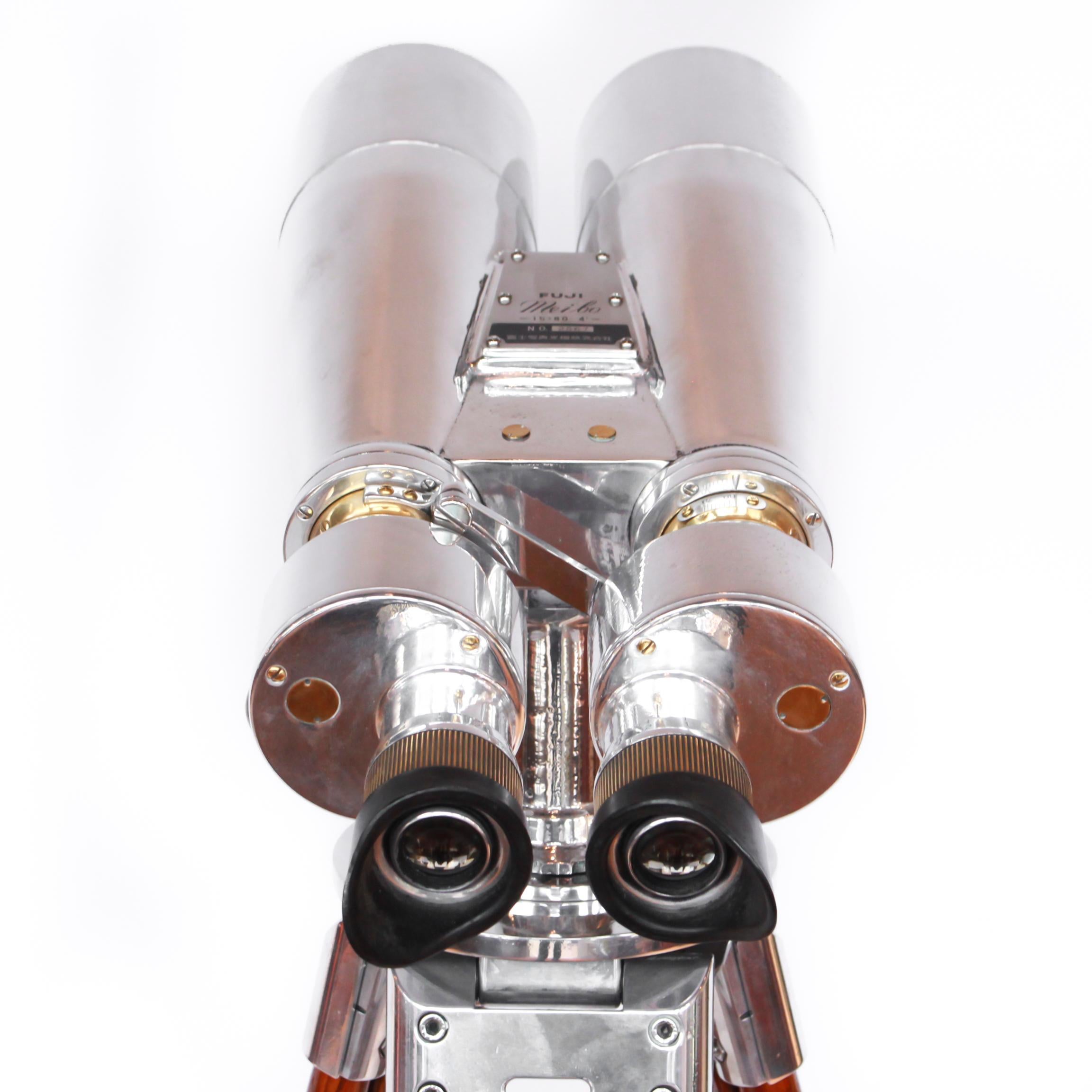 Mid-20th Century Fuji Meibo 15X80 Marine Binoculars Fully Refurbished Chromed Metal Japan 1940's