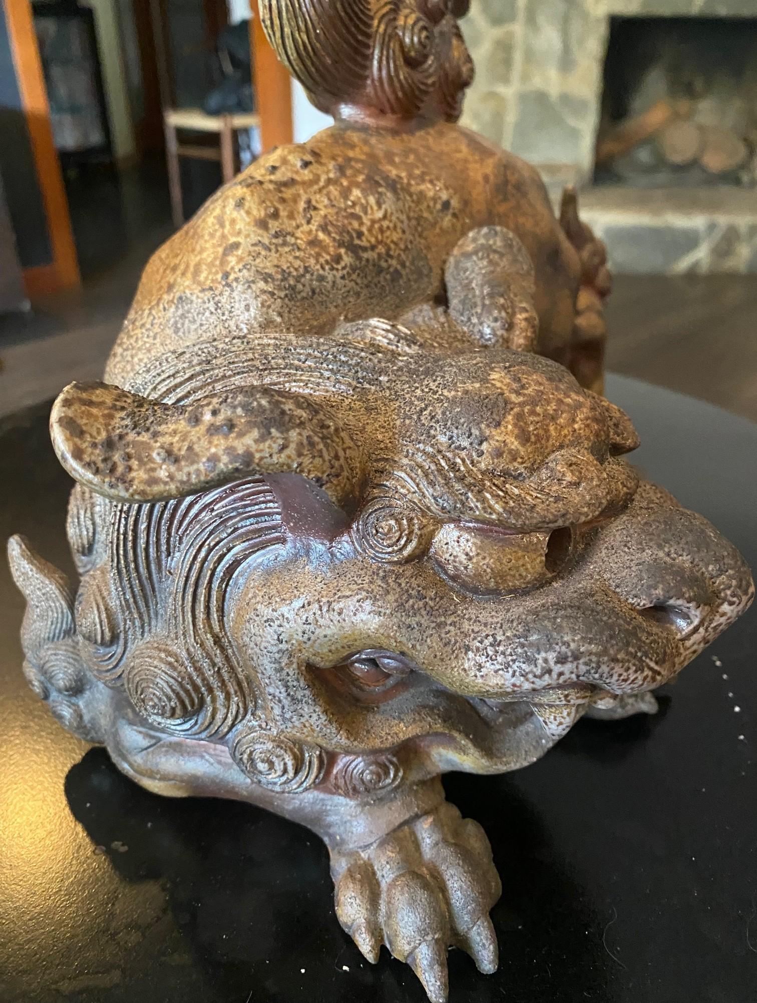Fujiwara Tousai signiert japanische Bizen Ware Keramik Shishi Okimono Koro Skulptur im Angebot 5