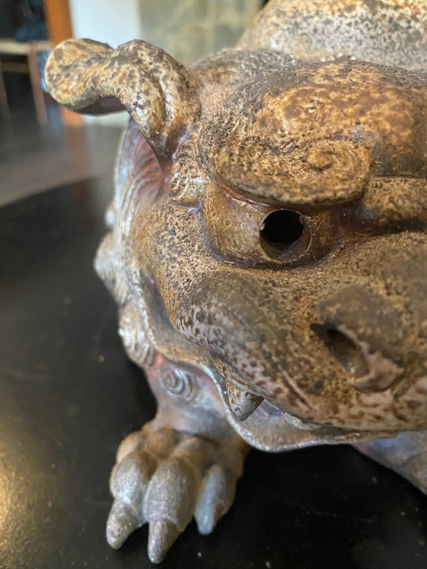 Fujiwara Tousai signiert japanische Bizen Ware Keramik Shishi Okimono Koro Skulptur im Angebot 7