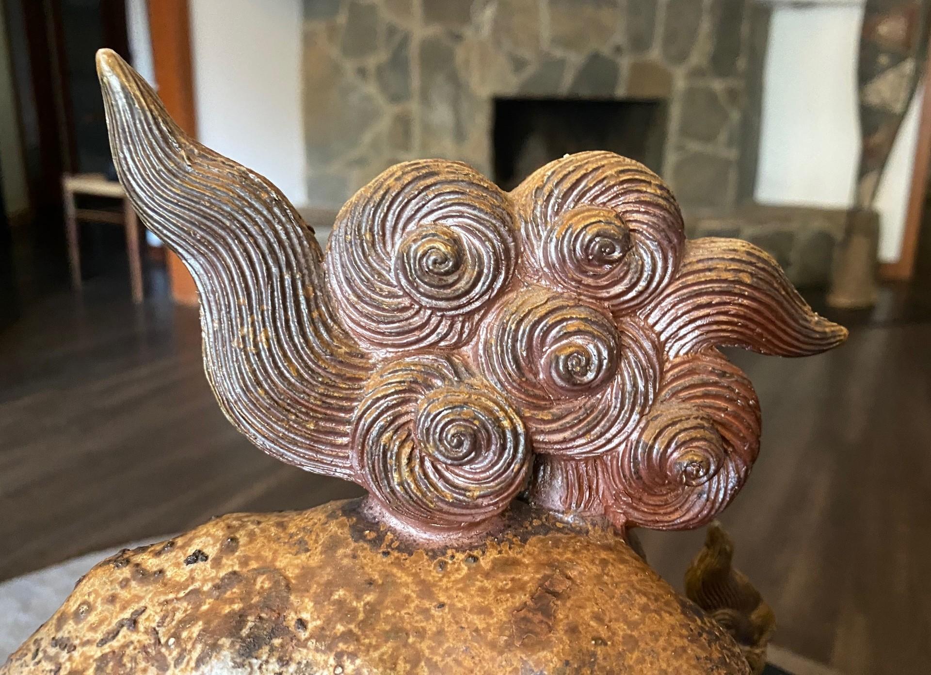 Fujiwara Tousai signiert japanische Bizen Ware Keramik Shishi Okimono Koro Skulptur im Angebot 8