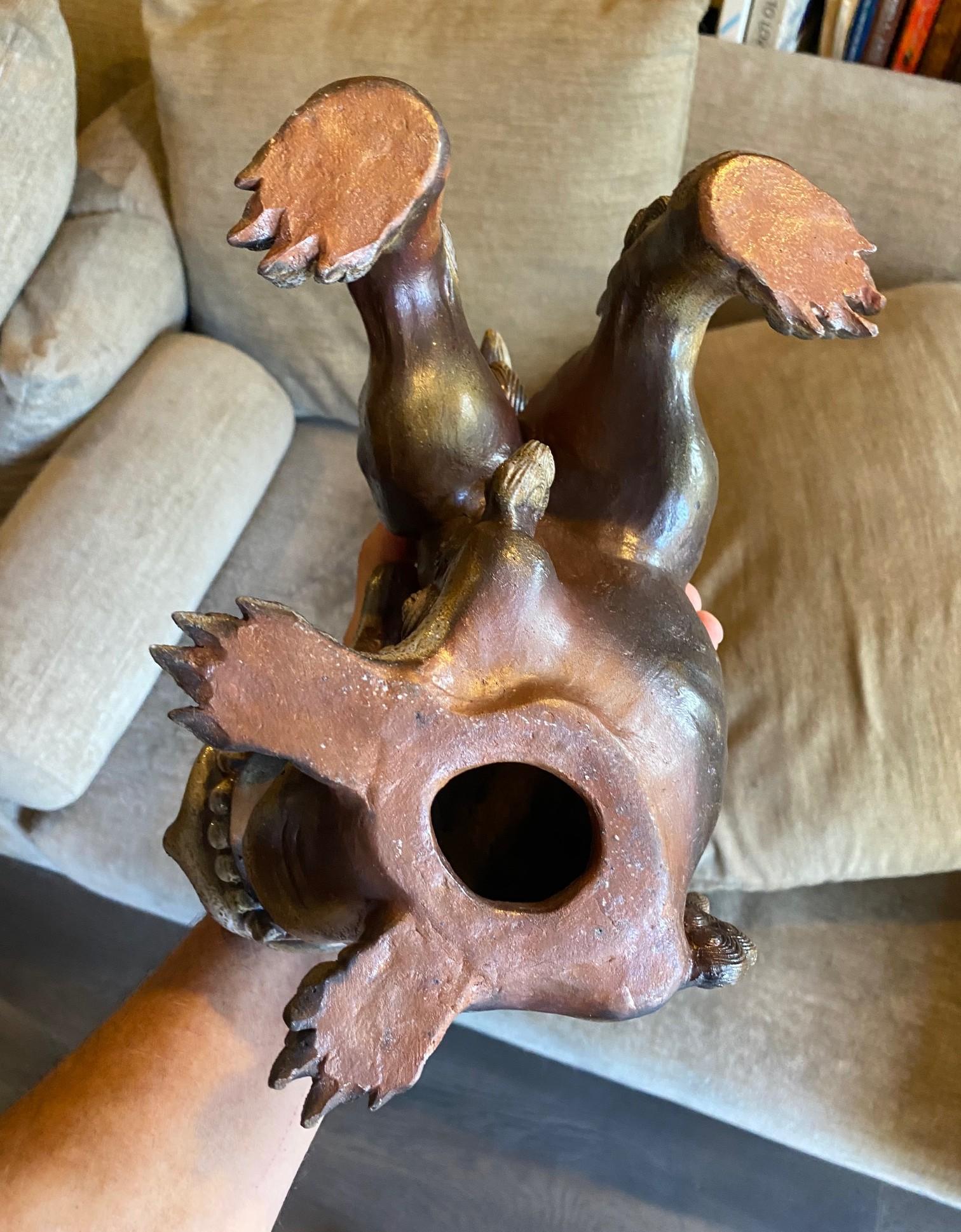 Fujiwara Tousai signiert japanische Bizen Ware Keramik Shishi Okimono Koro Skulptur im Angebot 11