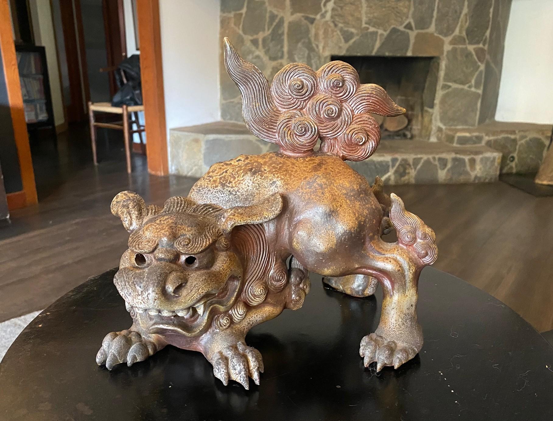 Fujiwara Tousai signiert japanische Bizen Ware Keramik Shishi Okimono Koro Skulptur im Angebot 12