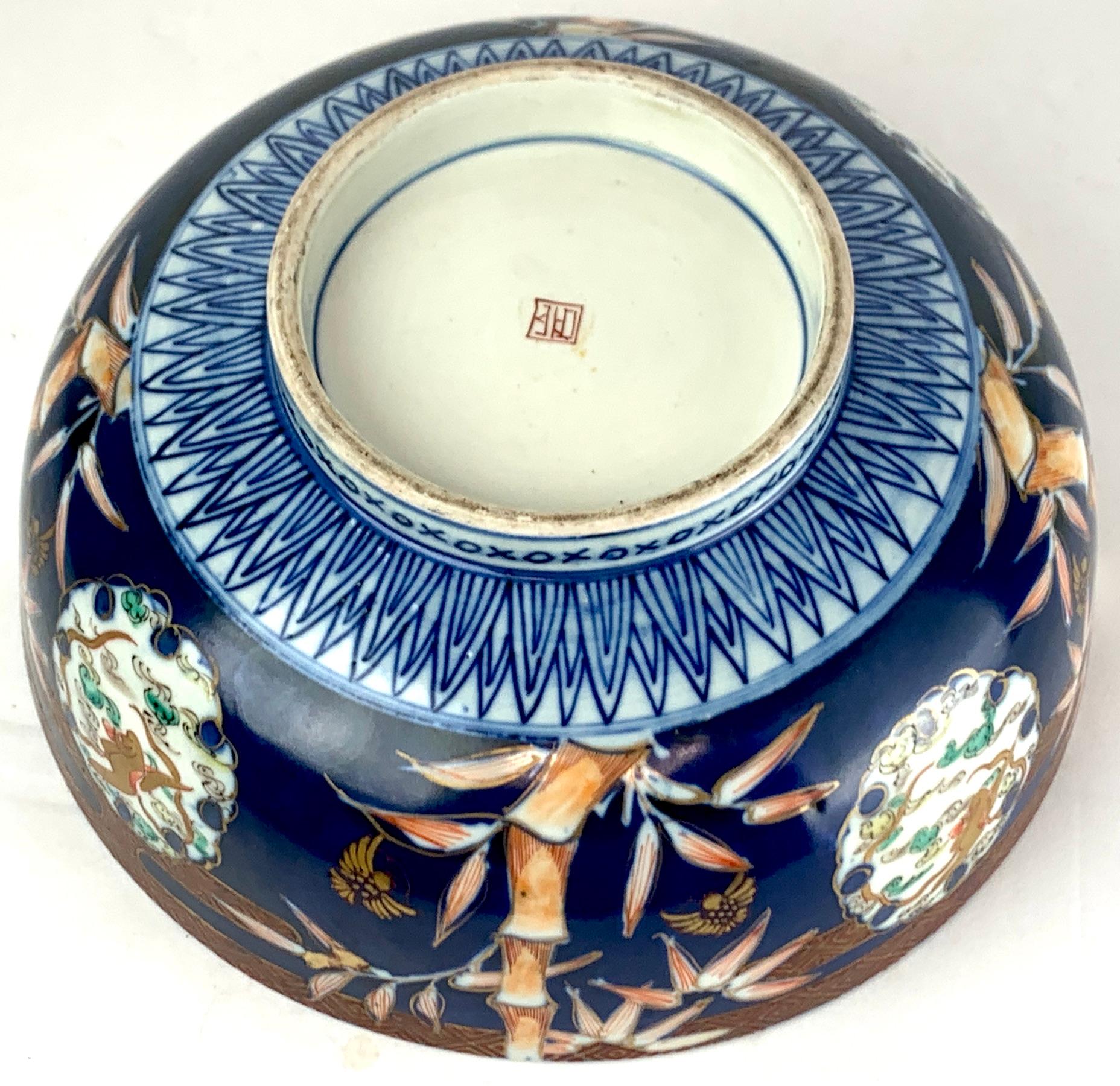 Fukagawa Imari Blue Background Bowl and Stand, Meiji Period 3