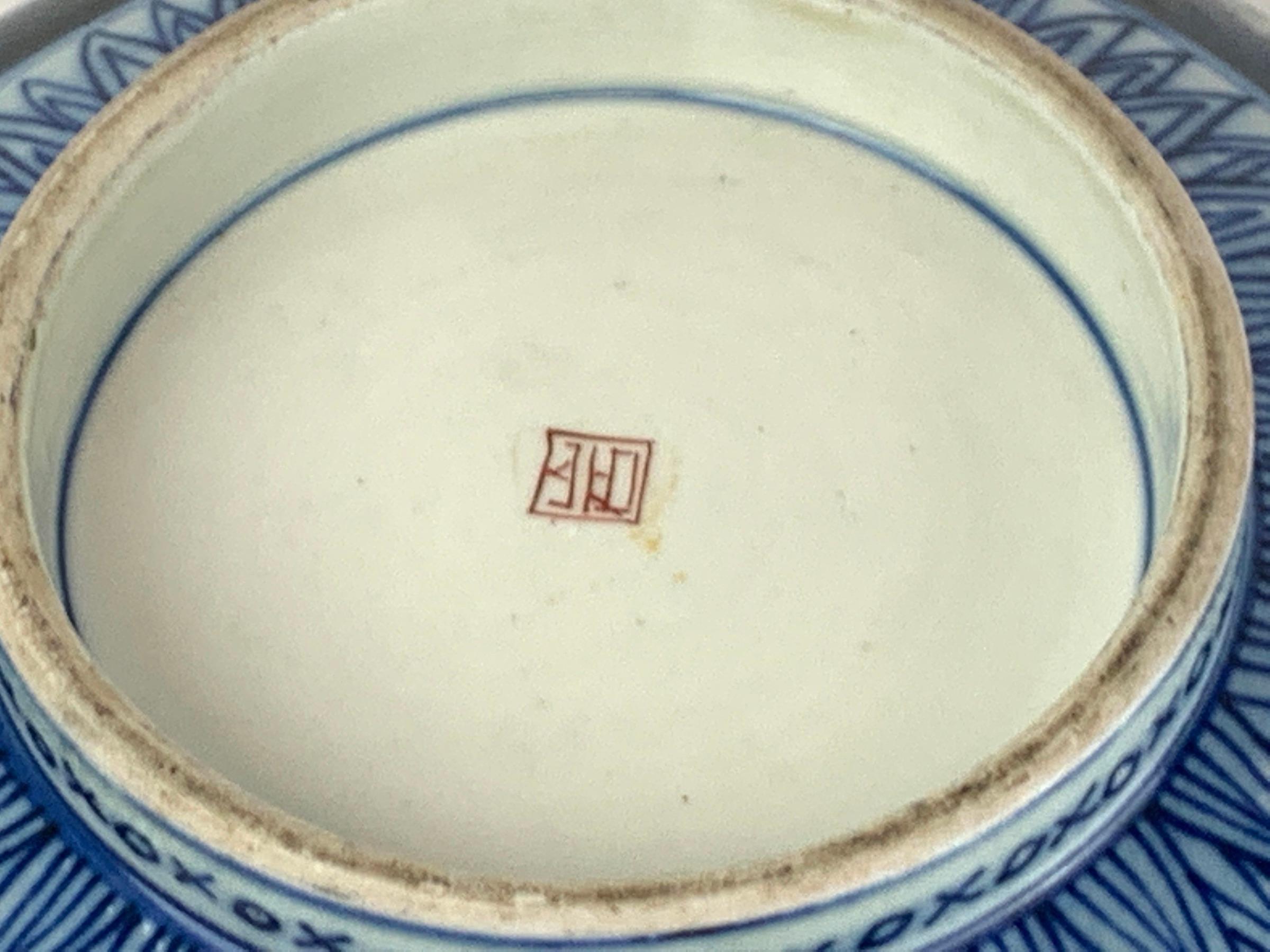 Fukagawa Imari Blue Background Bowl and Stand, Meiji Period 4