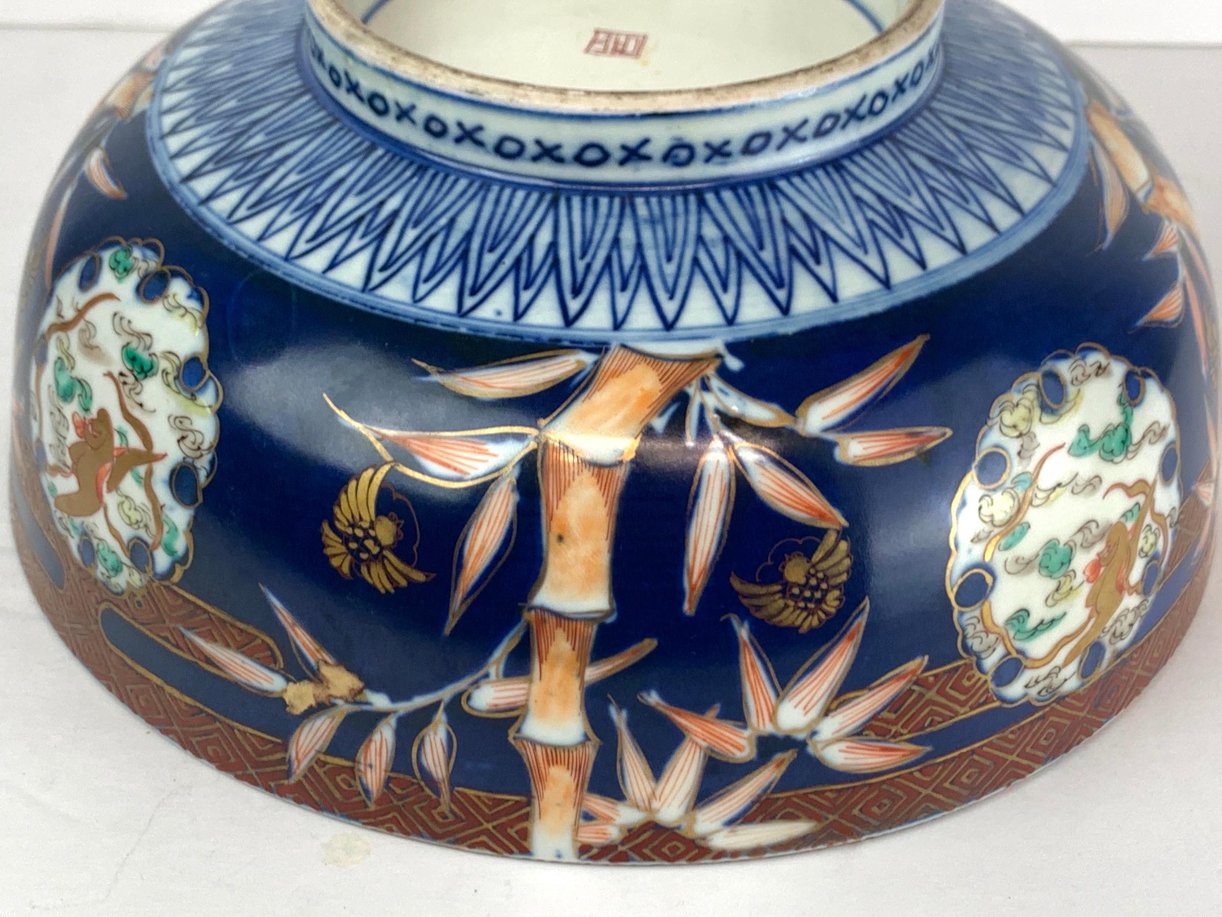 Fukagawa Imari Blue Background Bowl and Stand, Meiji Period 5