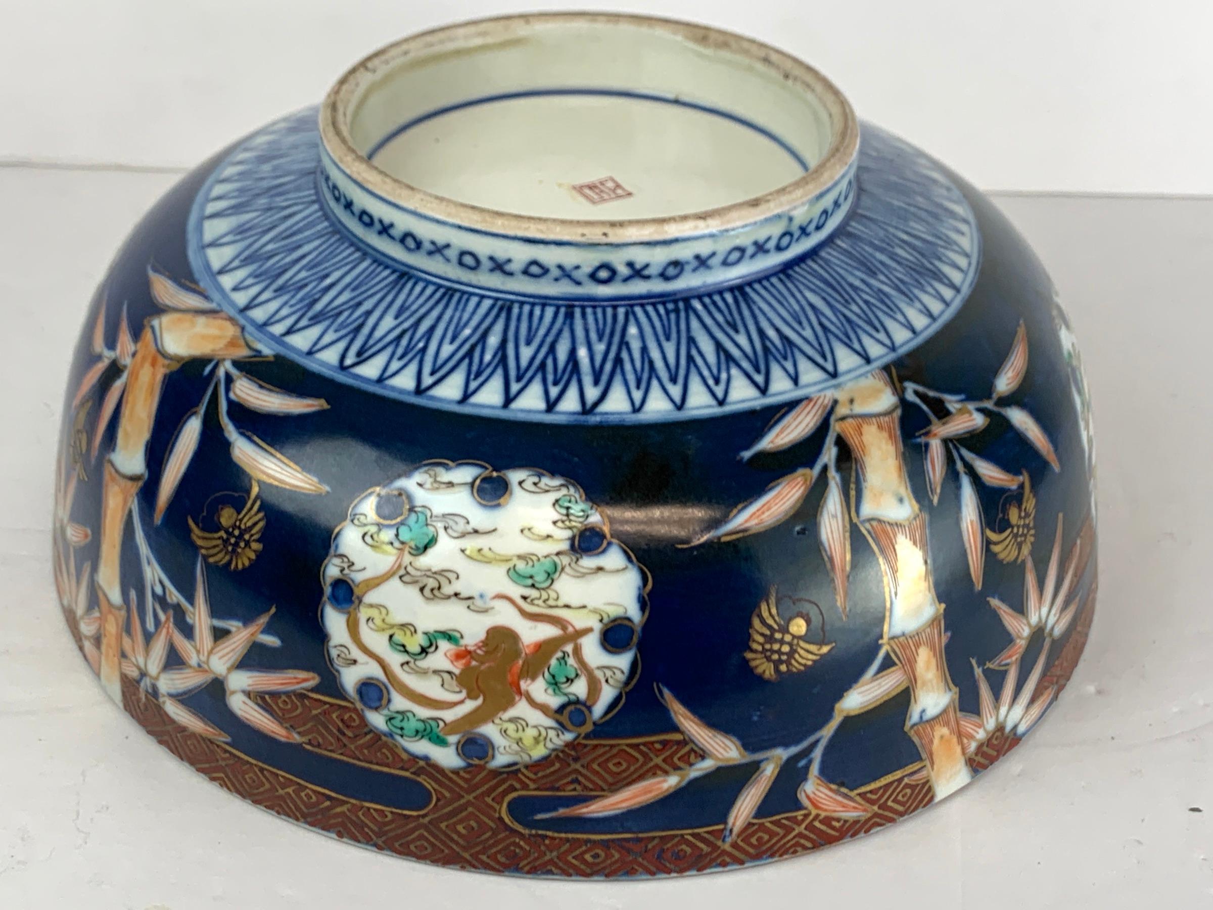 Fukagawa Imari Blue Background Bowl and Stand, Meiji Period 6