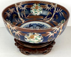 Fukagawa Imari Blue Background Bowl and Stand, Meiji Period