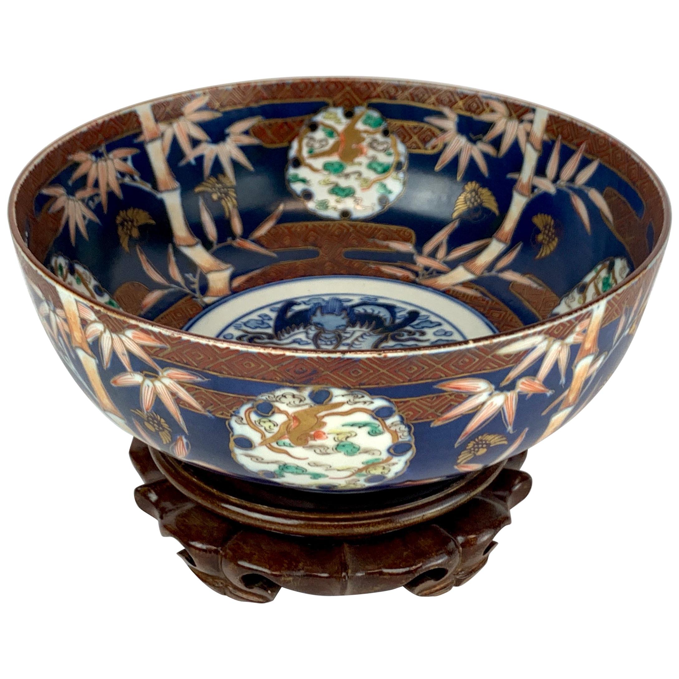 Fukagawa Imari Blue Background Bowl and Stand, Meiji Period