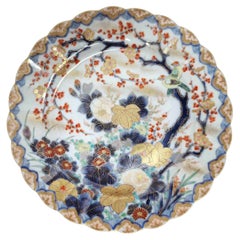 Fukagawa Seiji Arita Plate with Blossoms and Birds, Meiji-Taishō, 24 cm
