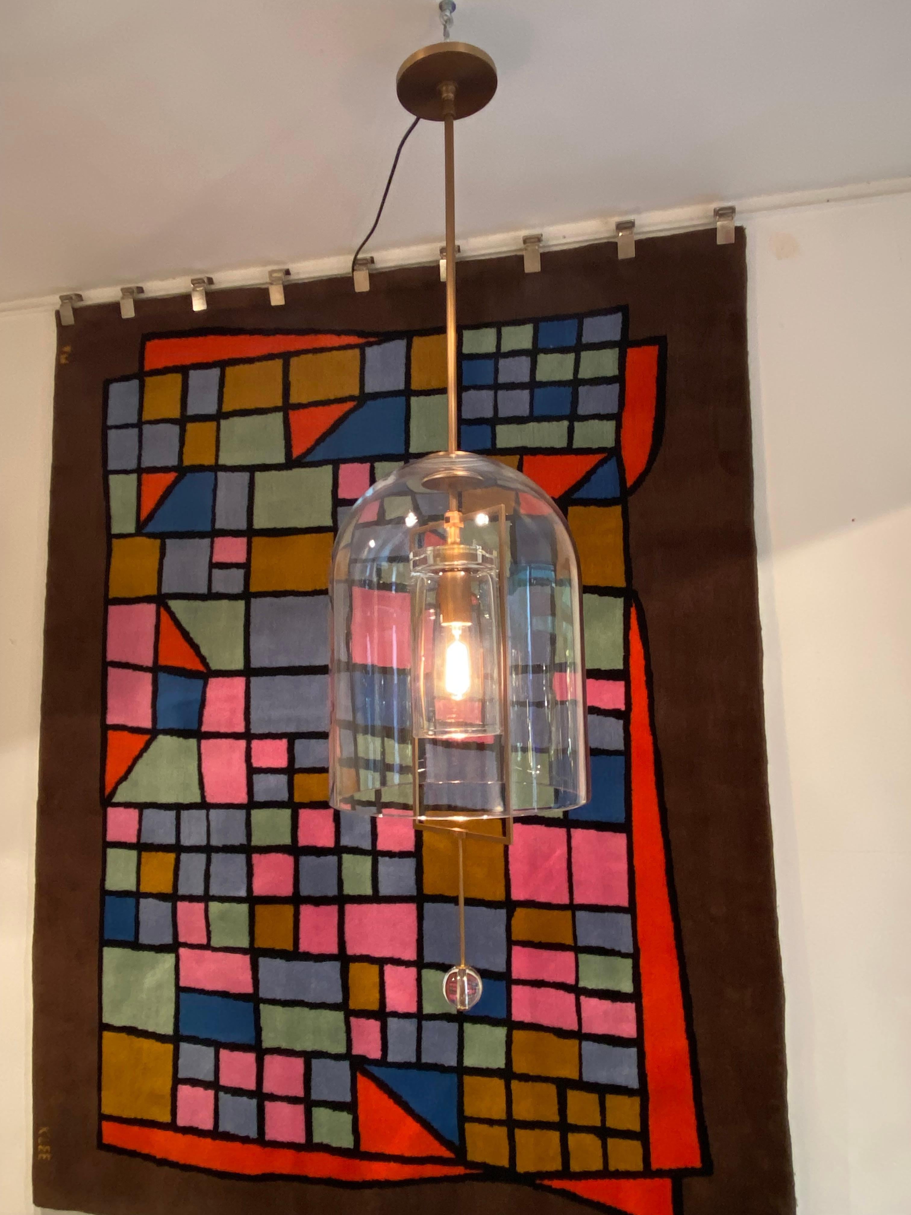 Lámpara Fulcrum Lantern Latón / 2 globos de cristal soplado a mano en Bueno estado para la venta en Saint ouen, FR