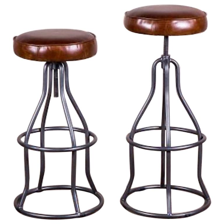 Fulham Height-Adjustable Leather Stool, 20th Century For Sale
