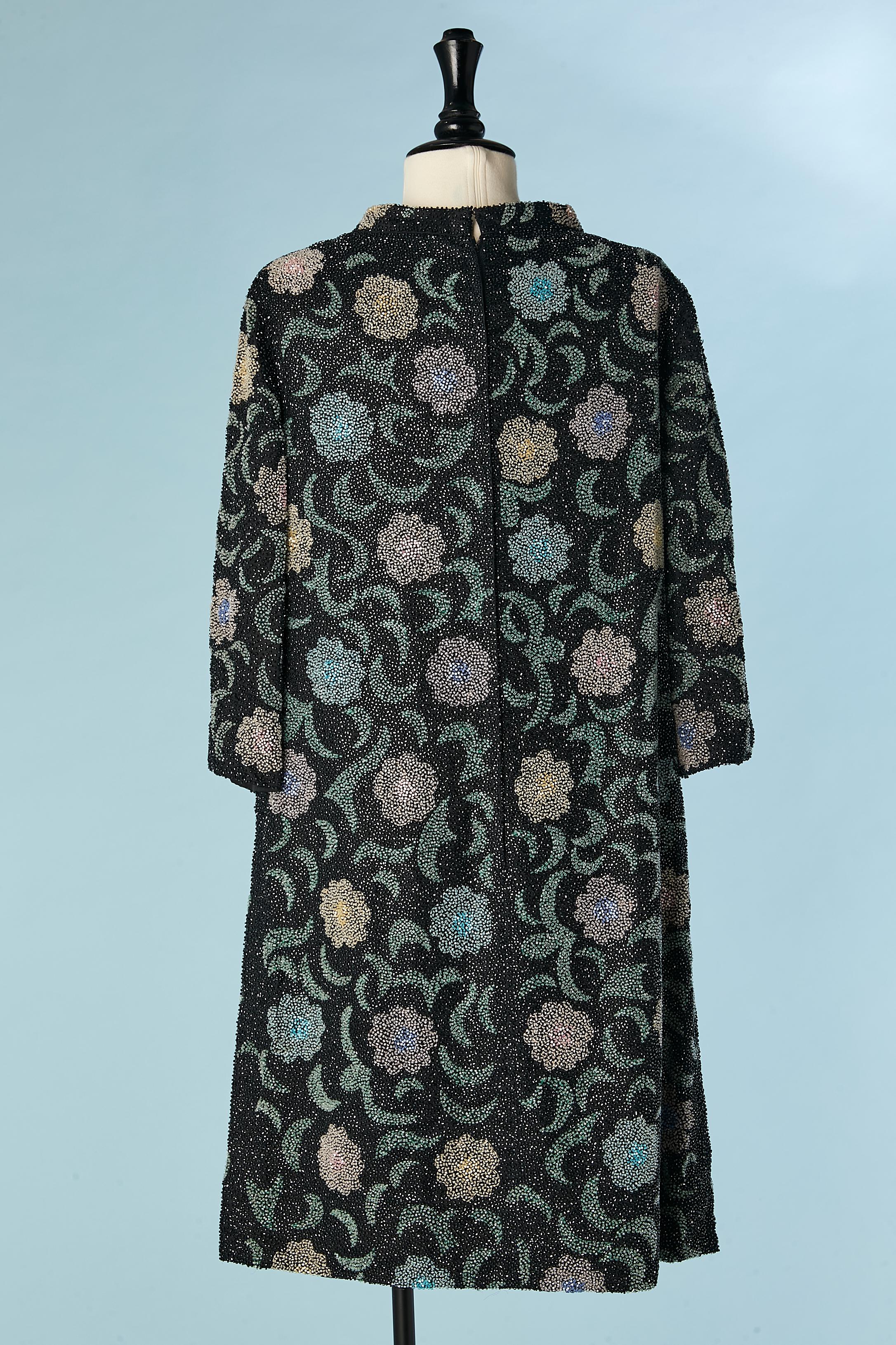 Women's Full beaded cocktail dress with flower pattern Di Ane Imports Circa 1960's For Sale