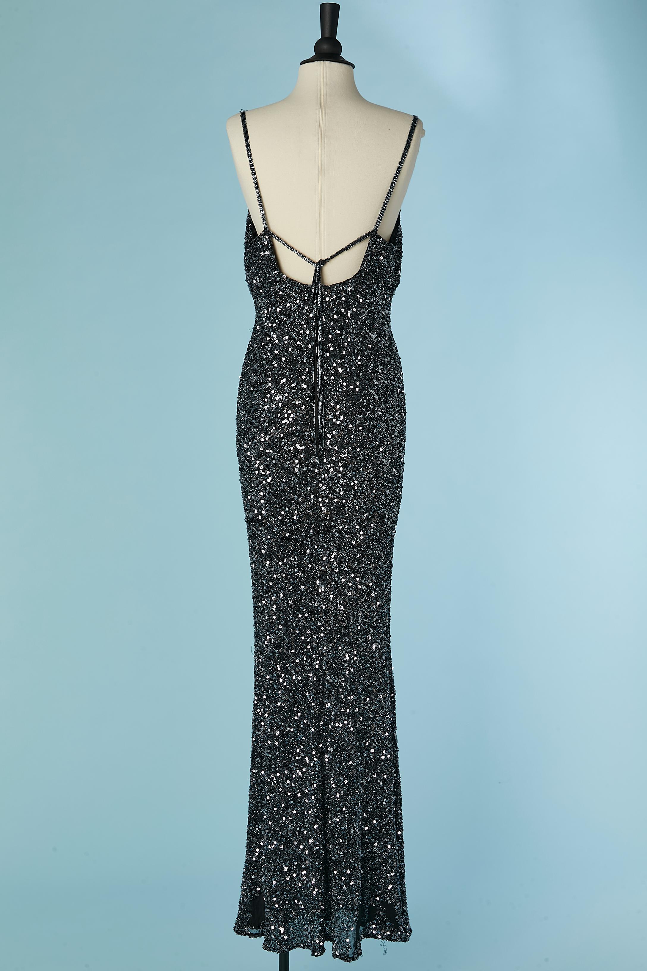 Robe de soirée bleue entièrement perlée Pour femmes en vente