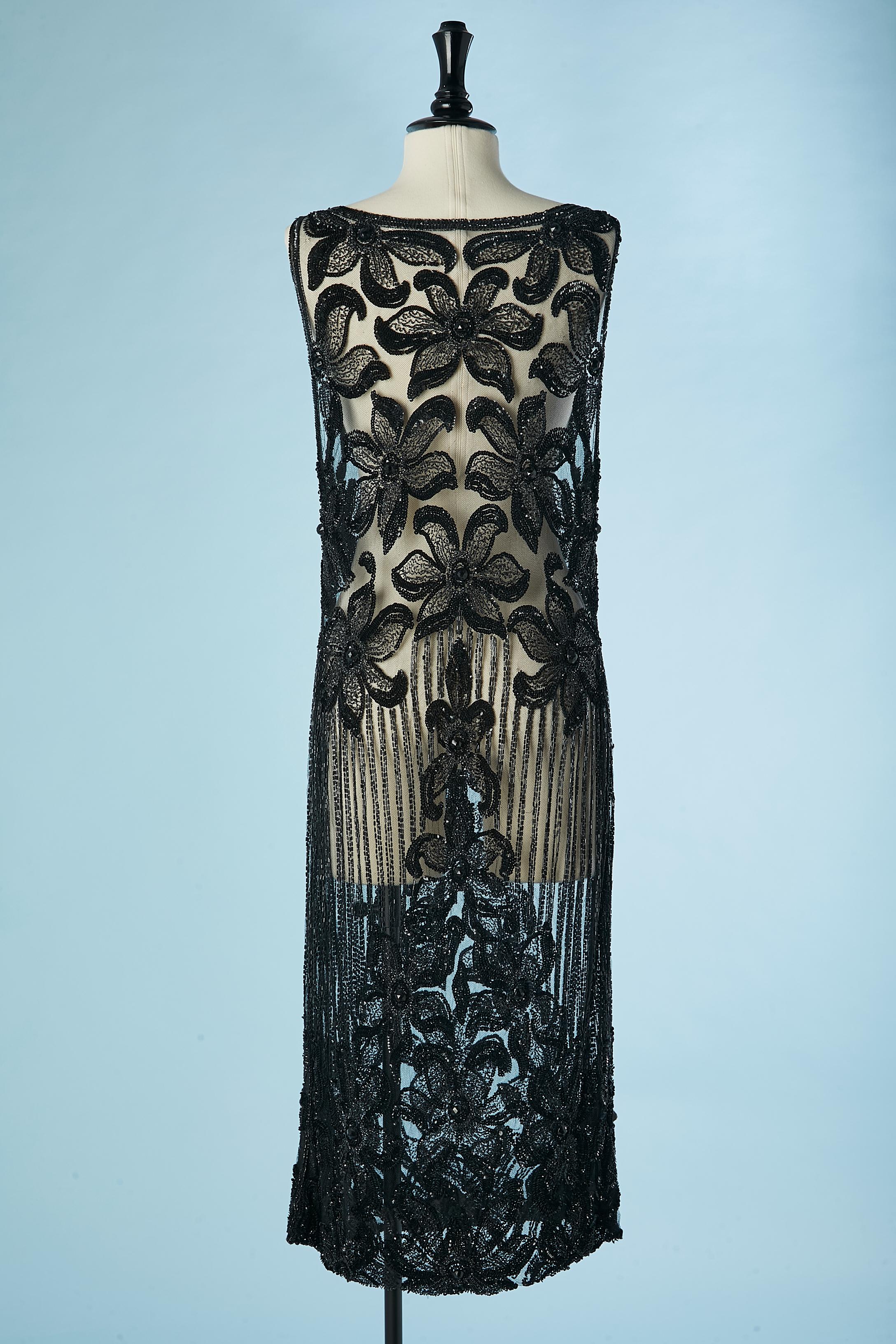 Full beaded on tulle black evening dress Circa 1920 2