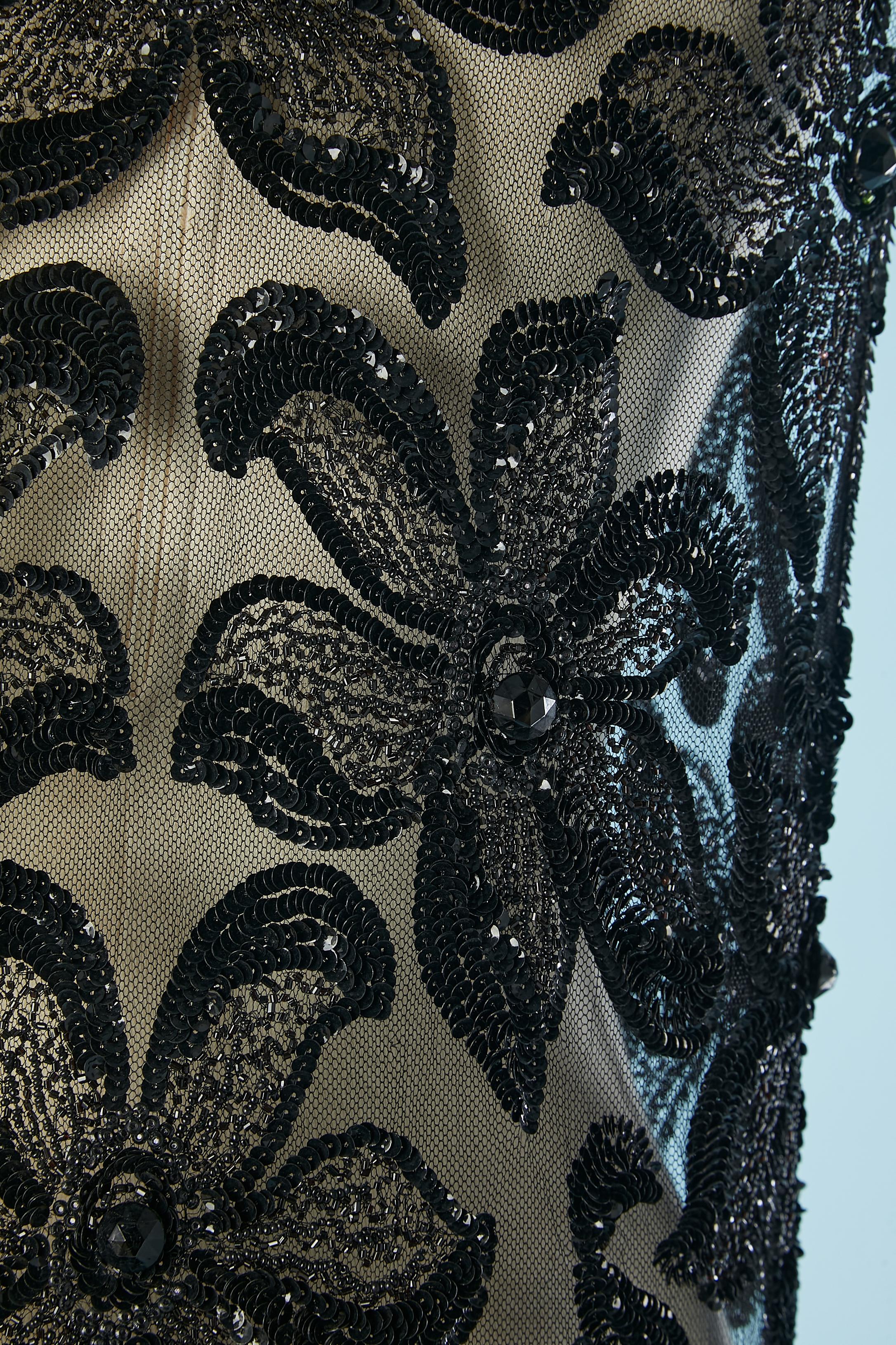 Full beaded on tulle black evening dress Circa 1920 3