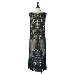 Full beaded on tulle black evening dress Circa 1920