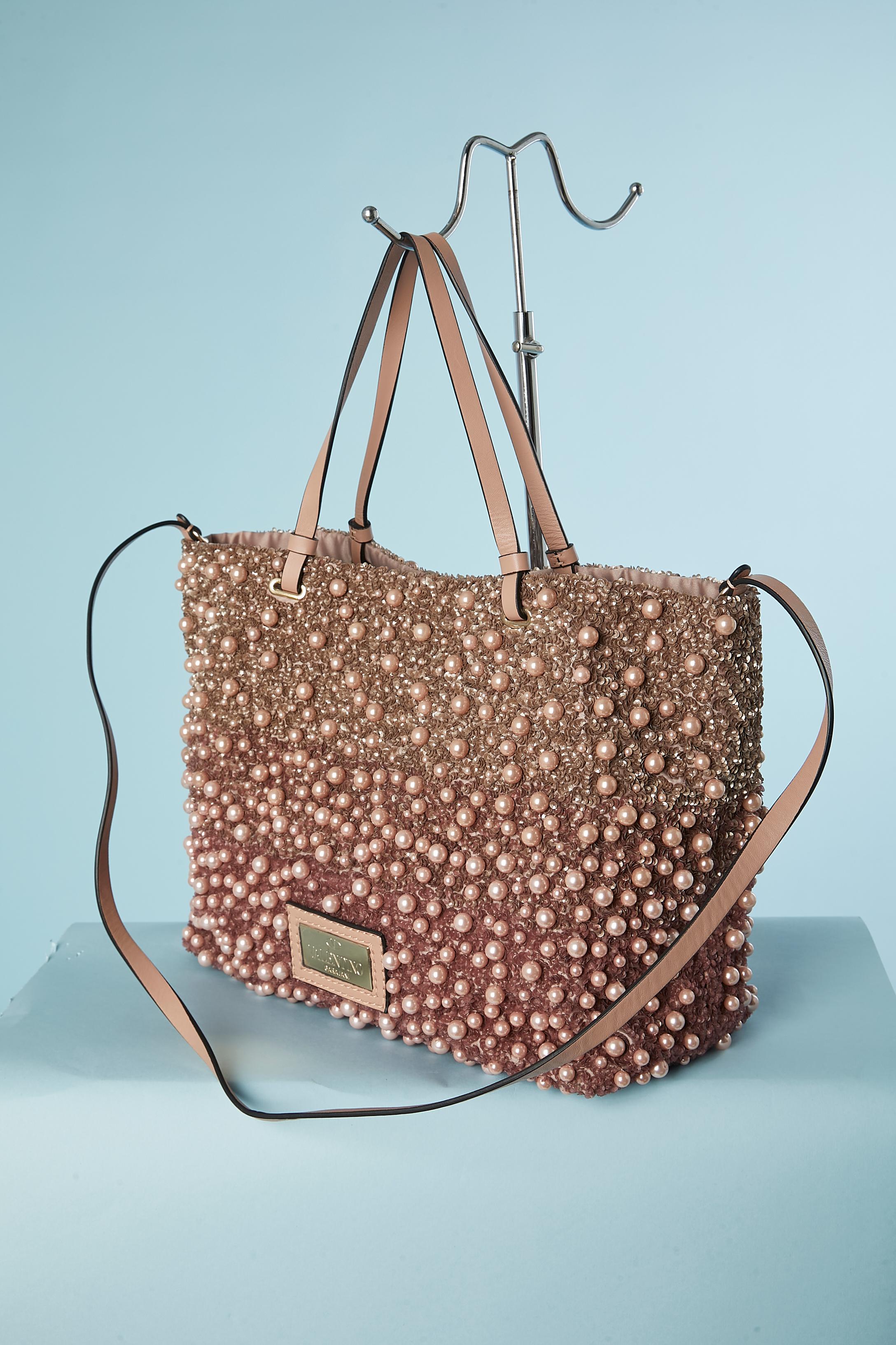 Brown Full beaded  pearls and sequins pink bag Valentino Garavani Numbered 