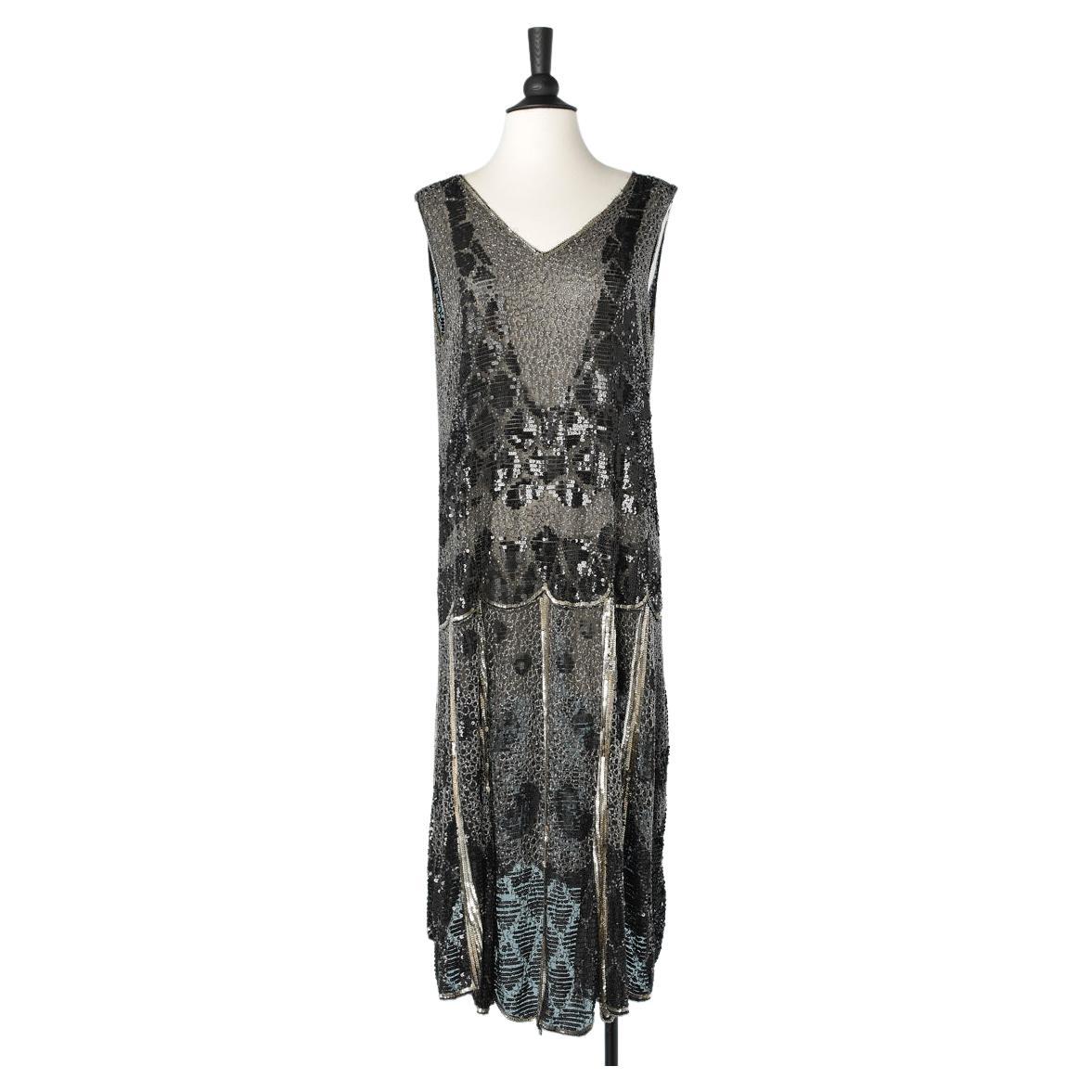 Full beaded see-through flapper dress Circa 1925  For Sale