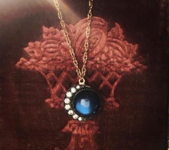 Full Blue Moon Necklace, Gold, Diamonds, Moonstone