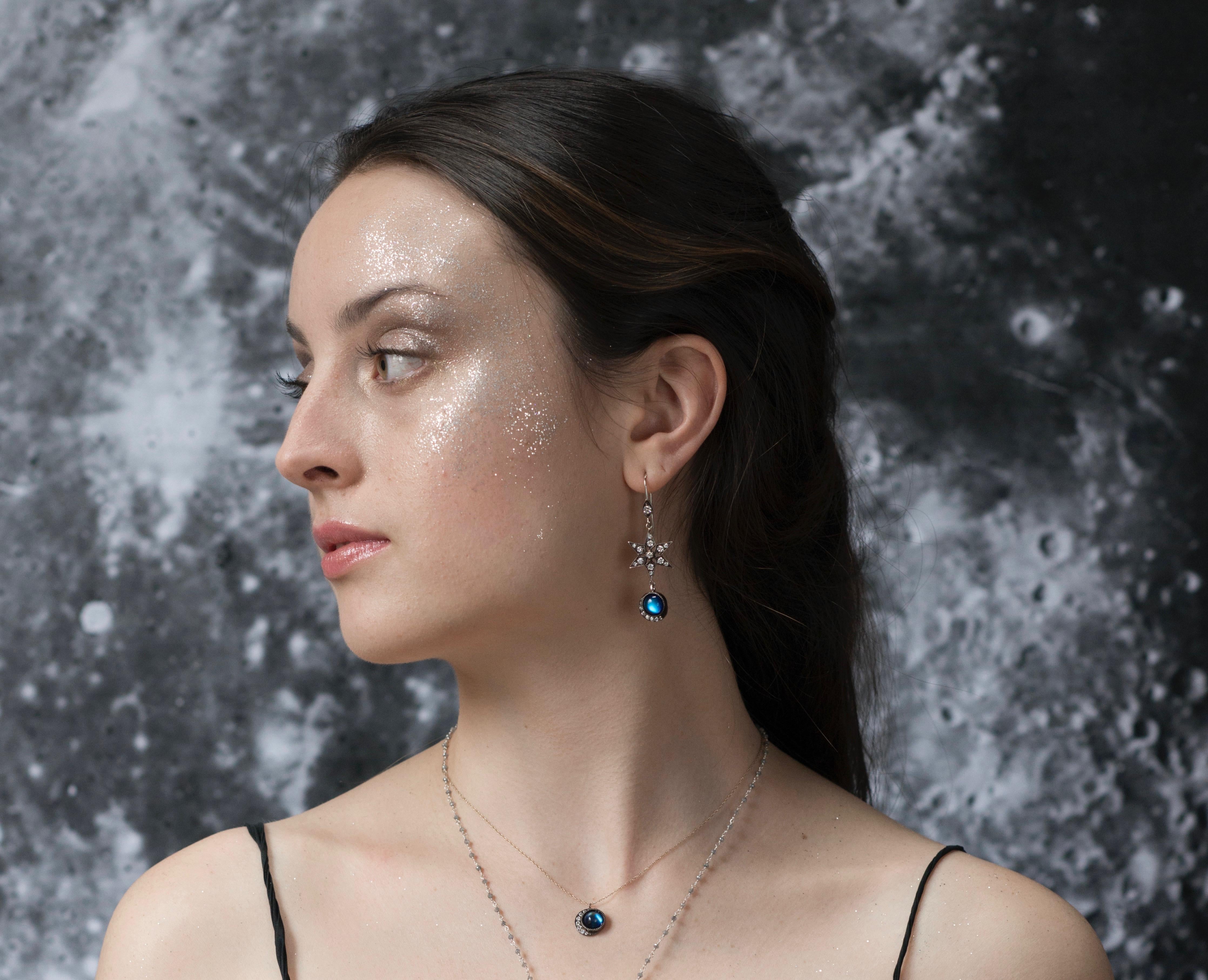 Artist Full Blue Moon Necklace, Gold, Diamonds, Moonstone For Sale
