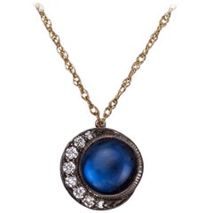 Full Blue Moon Necklace, Gold, Diamonds, Moonstone