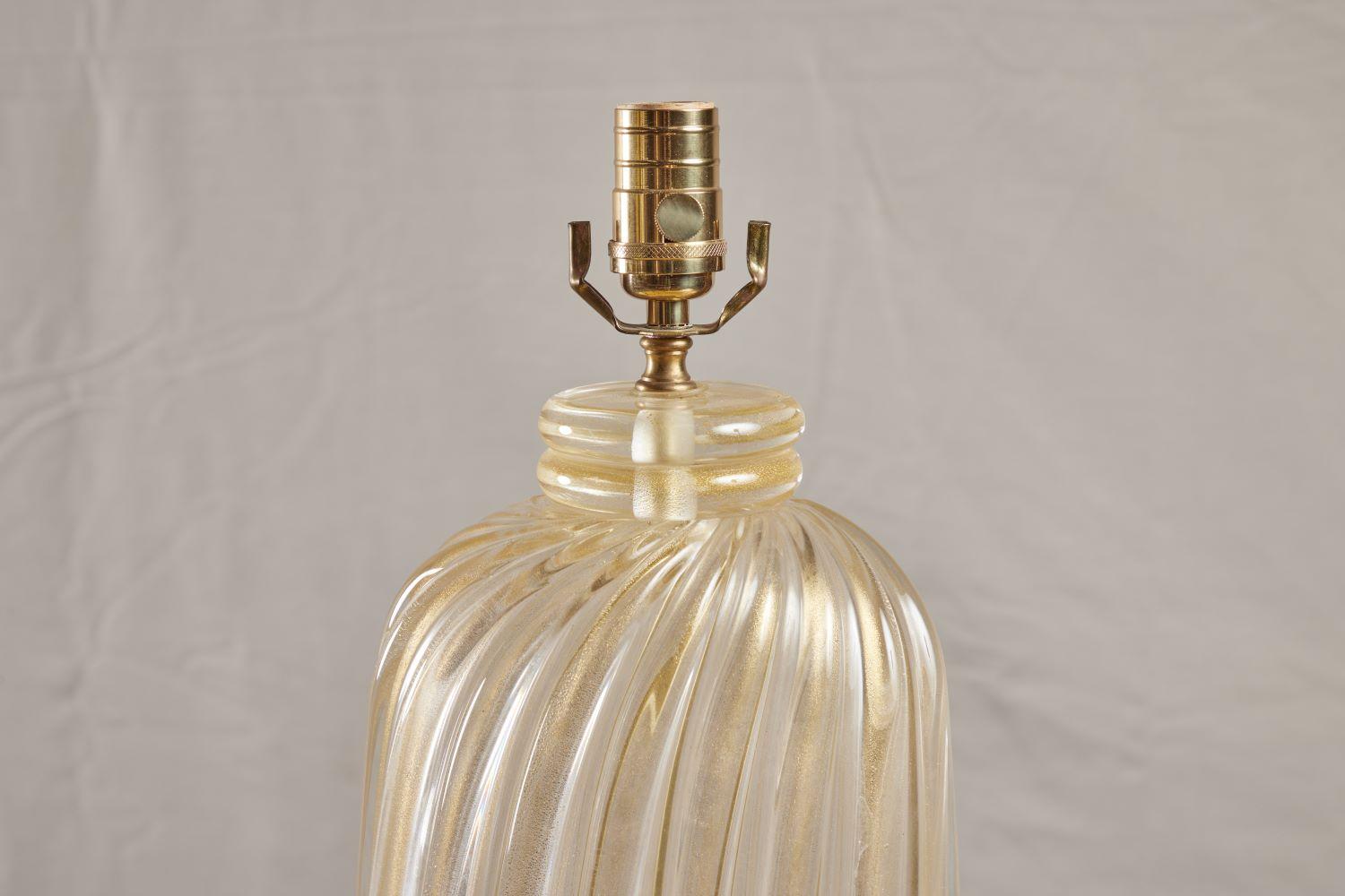 Italian Full Bodied Venetian Glass Swirl Lamp with Gold Leaf For Sale