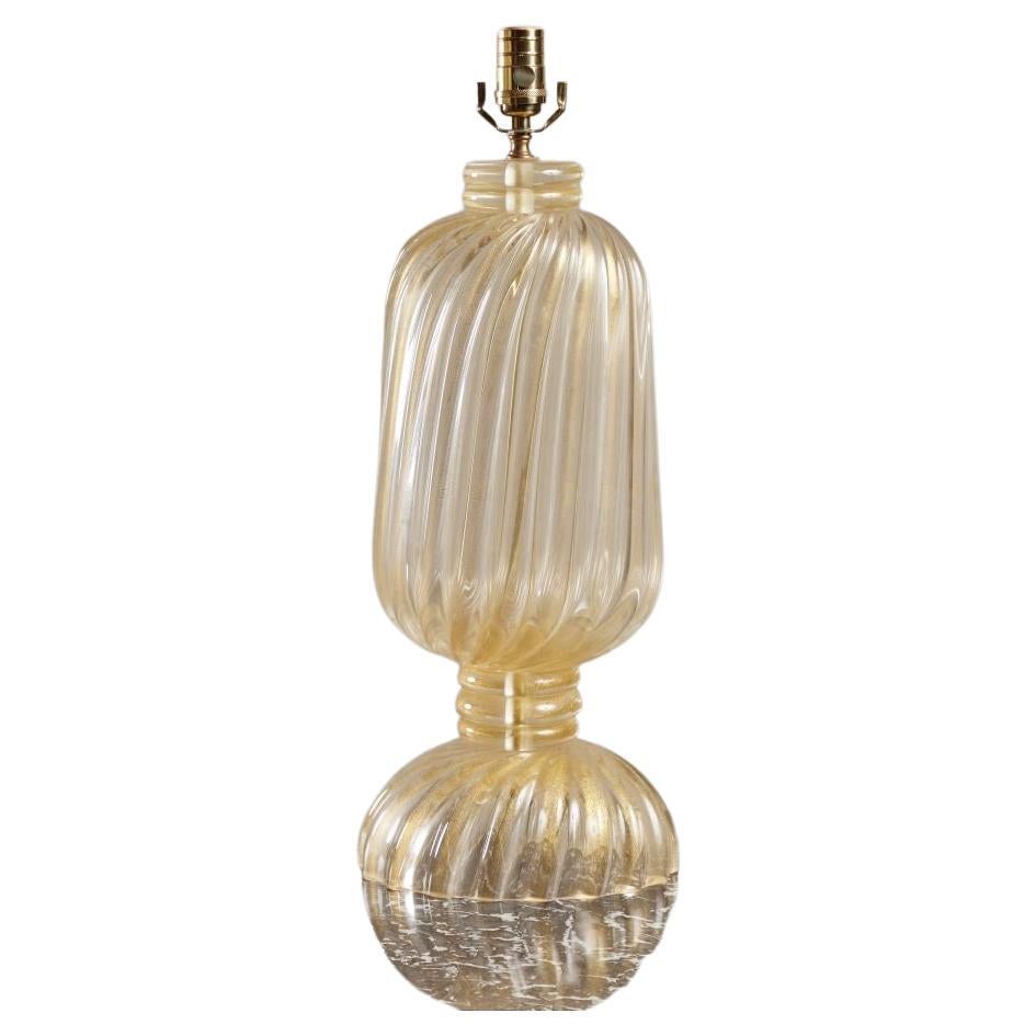 Full Bodied Venetian Glass Swirl Lamp with Gold Leaf For Sale
