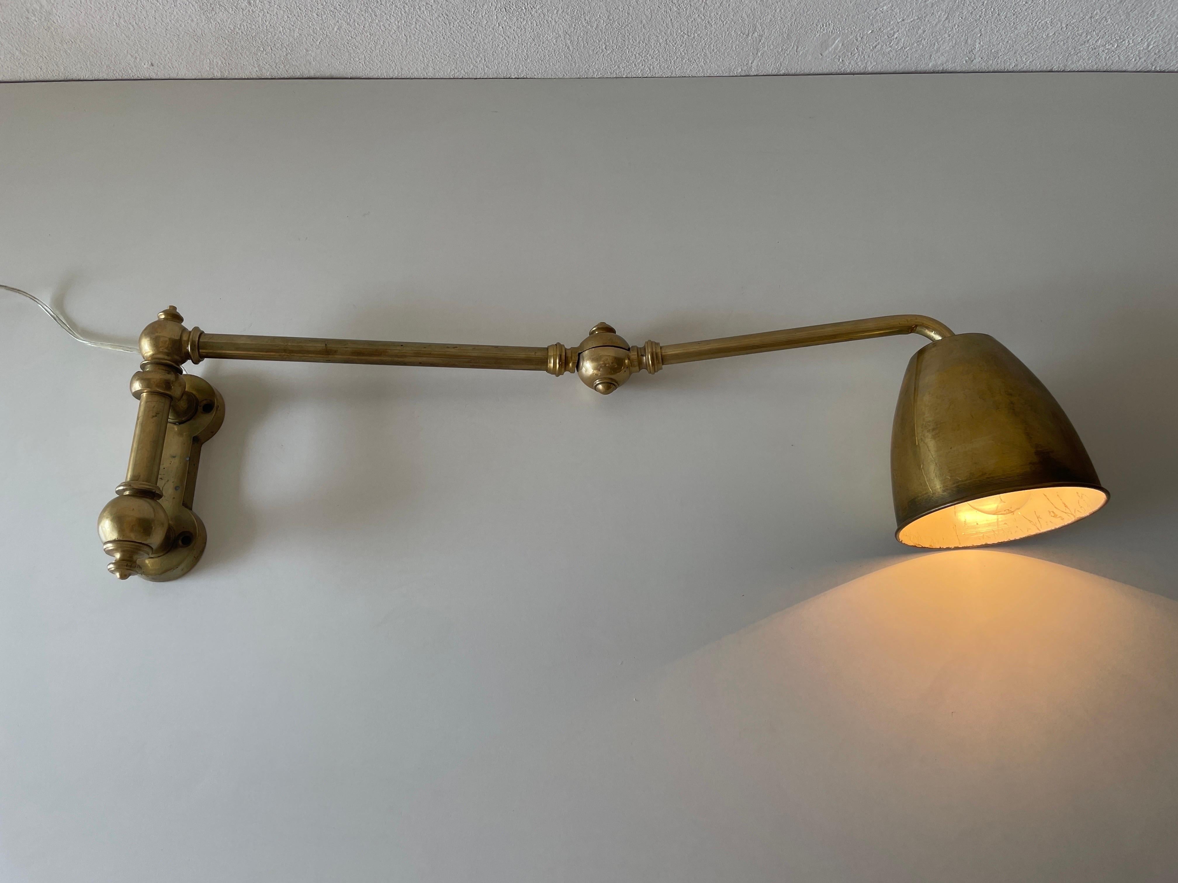 Full Brass Adjustable Head and Arm Industrial Task Wall Lamp, 1940s, Germany For Sale 5