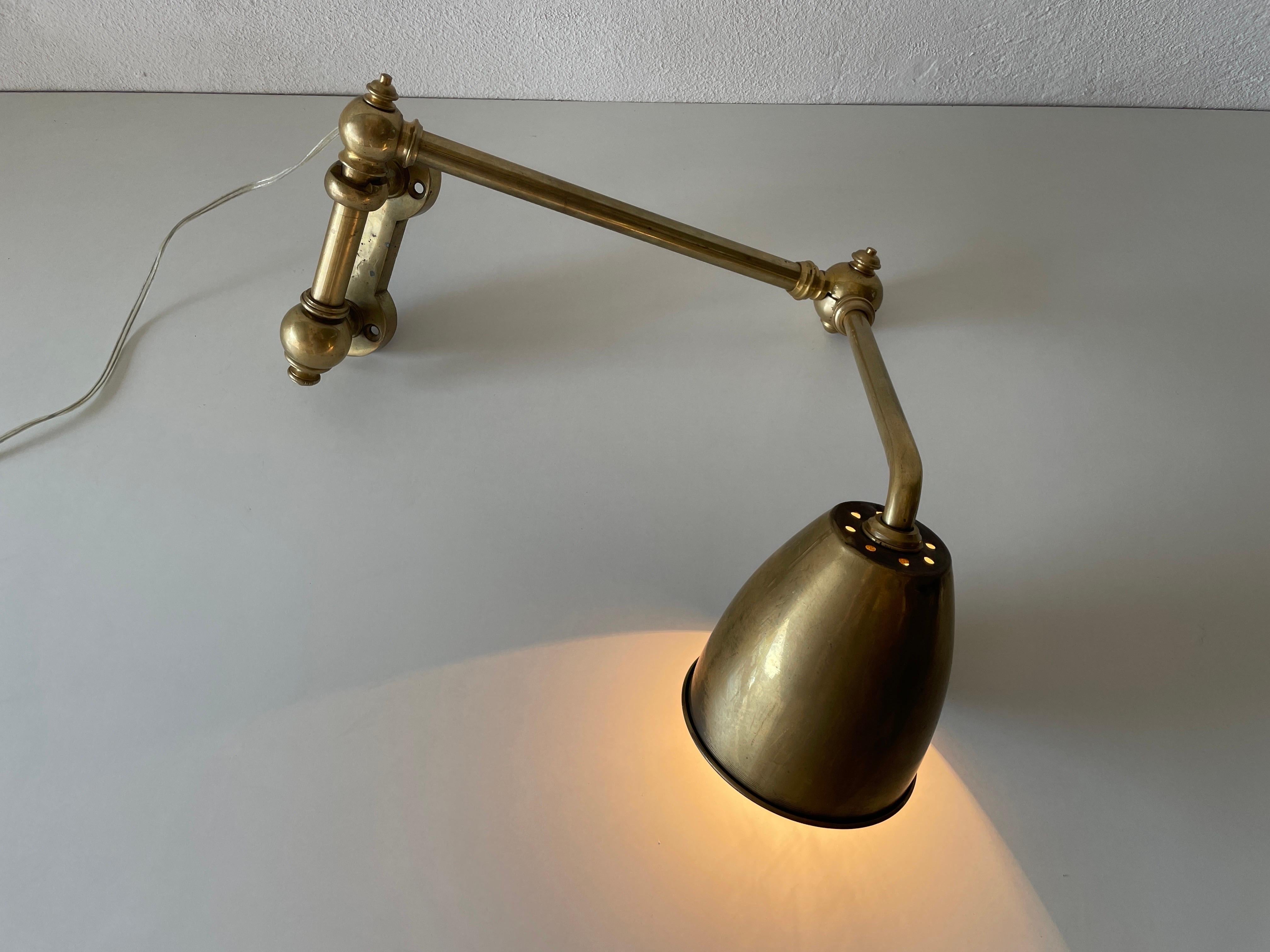 Full Brass Adjustable Head and Arm Industrial Task Wall Lamp, 1940s, Germany For Sale 6