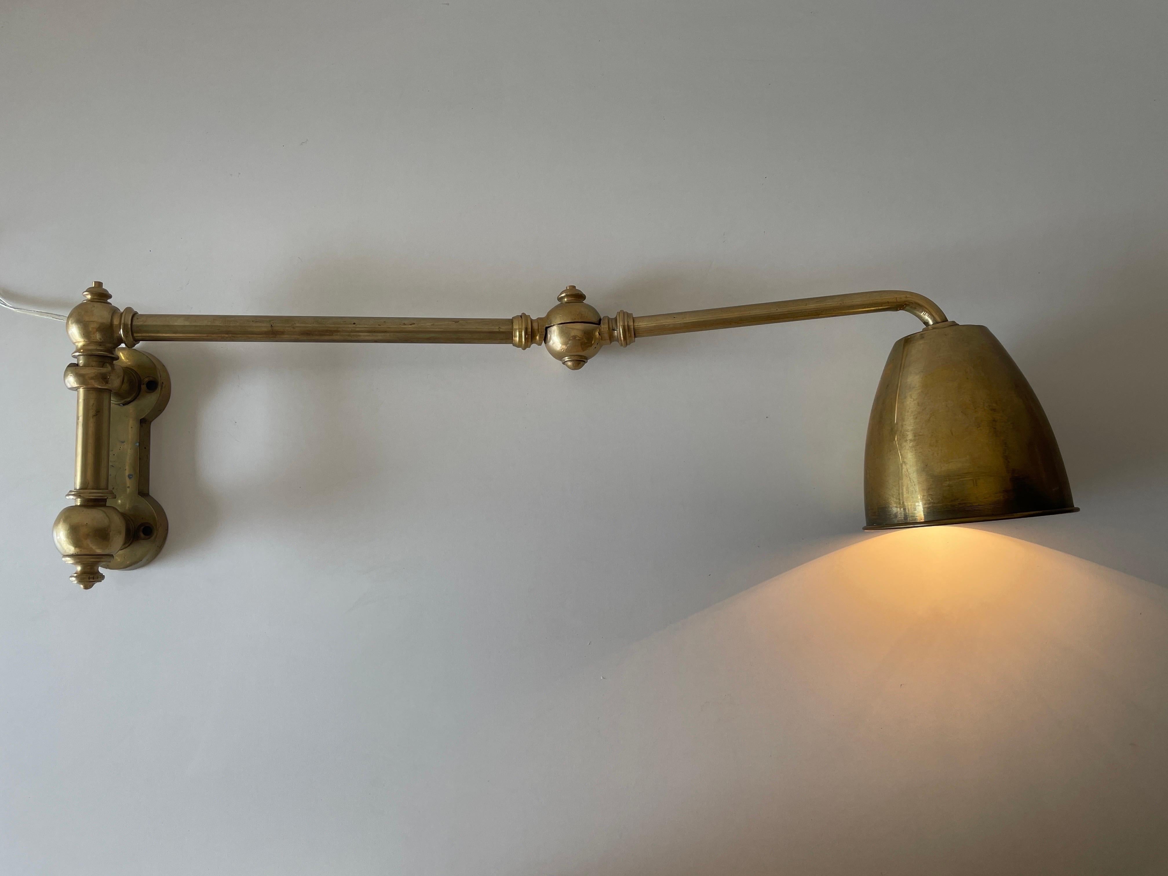 Full Brass Adjustable Head and Arm Industrial Task Wall Lamp, 1940s, Germany For Sale 9