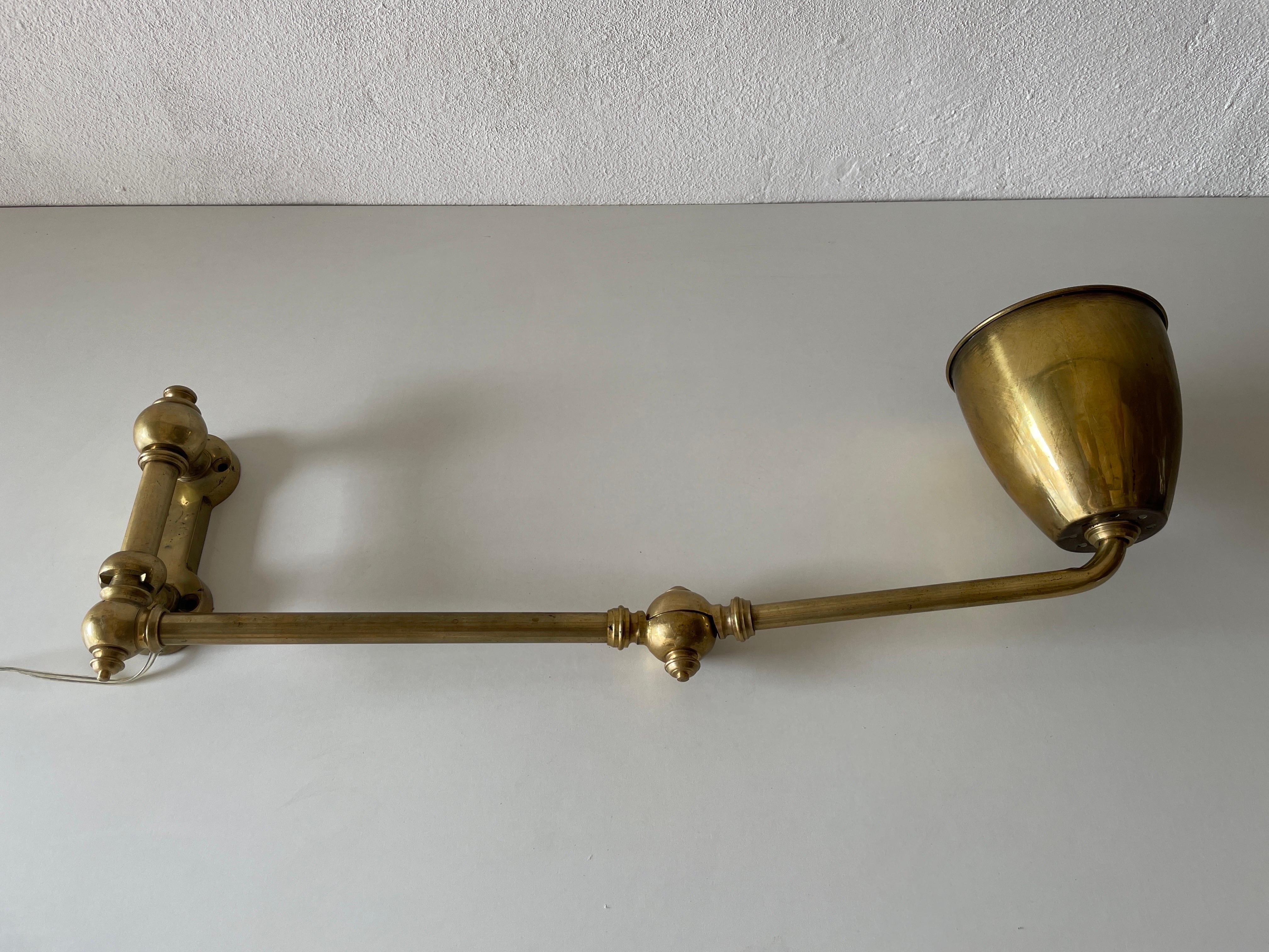 Art Deco Full Brass Adjustable Head and Arm Industrial Task Wall Lamp, 1940s, Germany For Sale