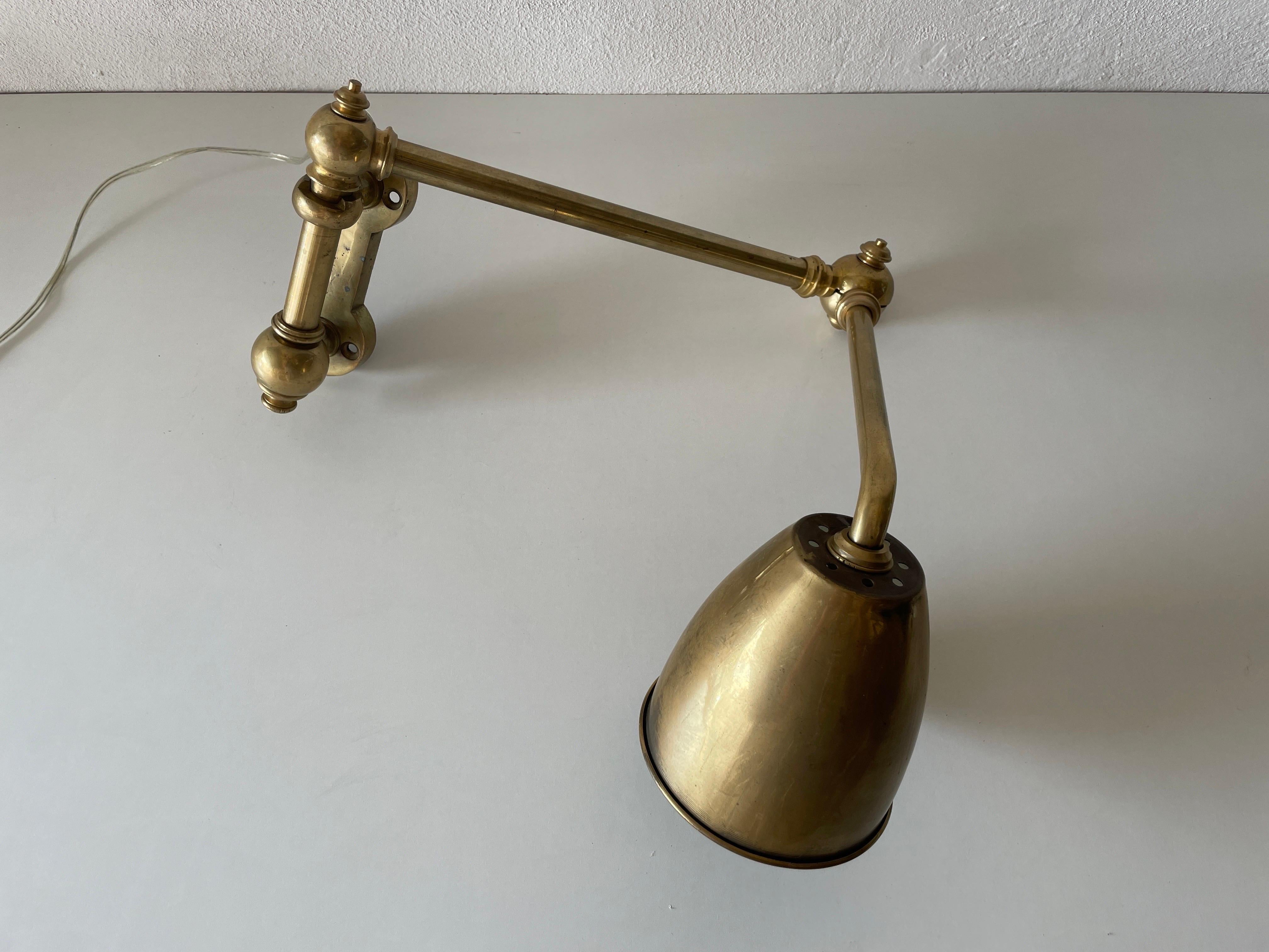 Full Brass Adjustable Head and Arm Industrial Task Wall Lamp, 1940s, Germany For Sale 3