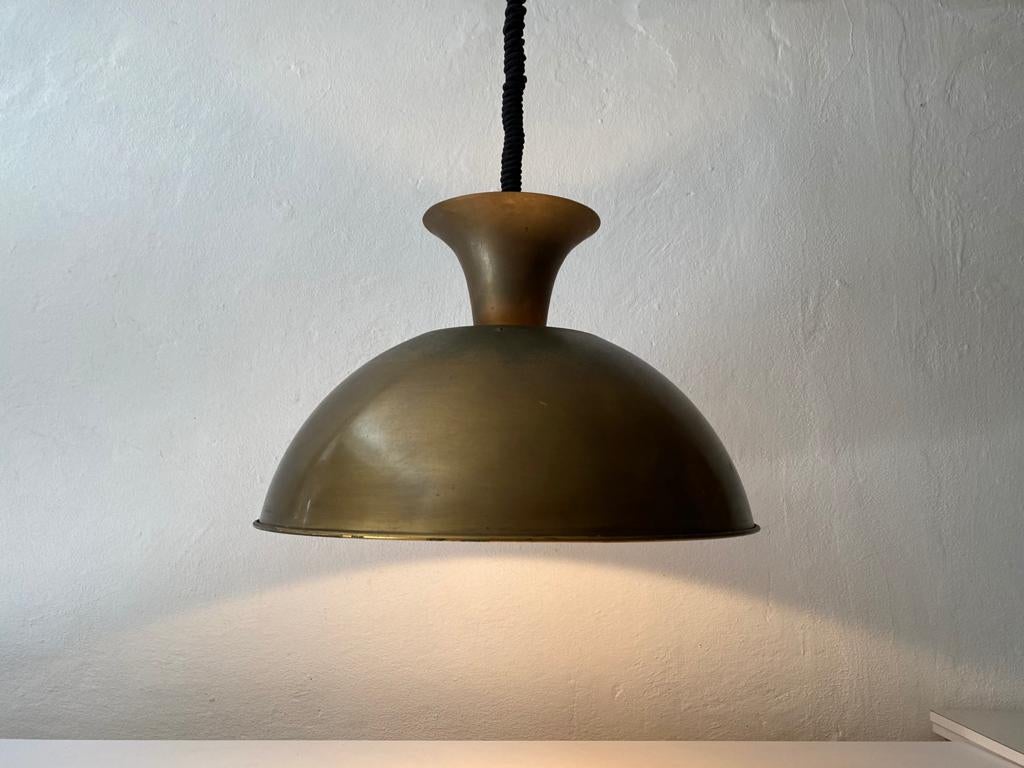 Mid-Century Modern Full Brass Adjustable Height Large Pendant Lamp by Florian Schulz, 1970s Germany For Sale