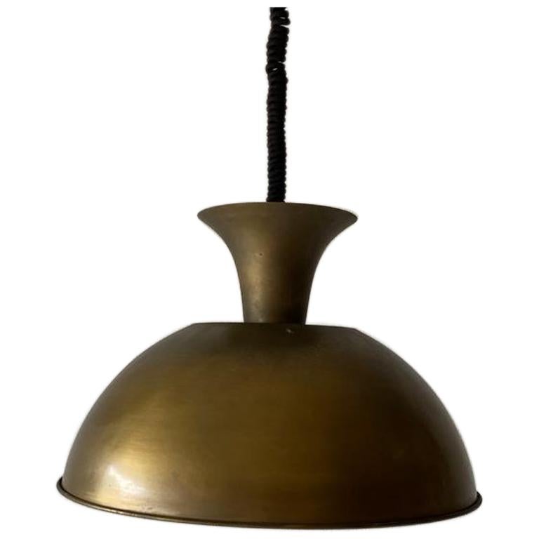 Full Brass Adjustable Height Large Pendant Lamp by Florian Schulz, 1970s Germany For Sale