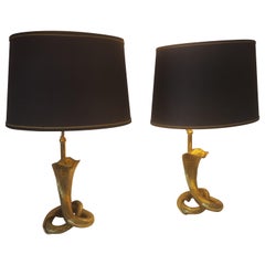 Lámparas de mesa Cobra de latón macizo, estilo Maison Jansen