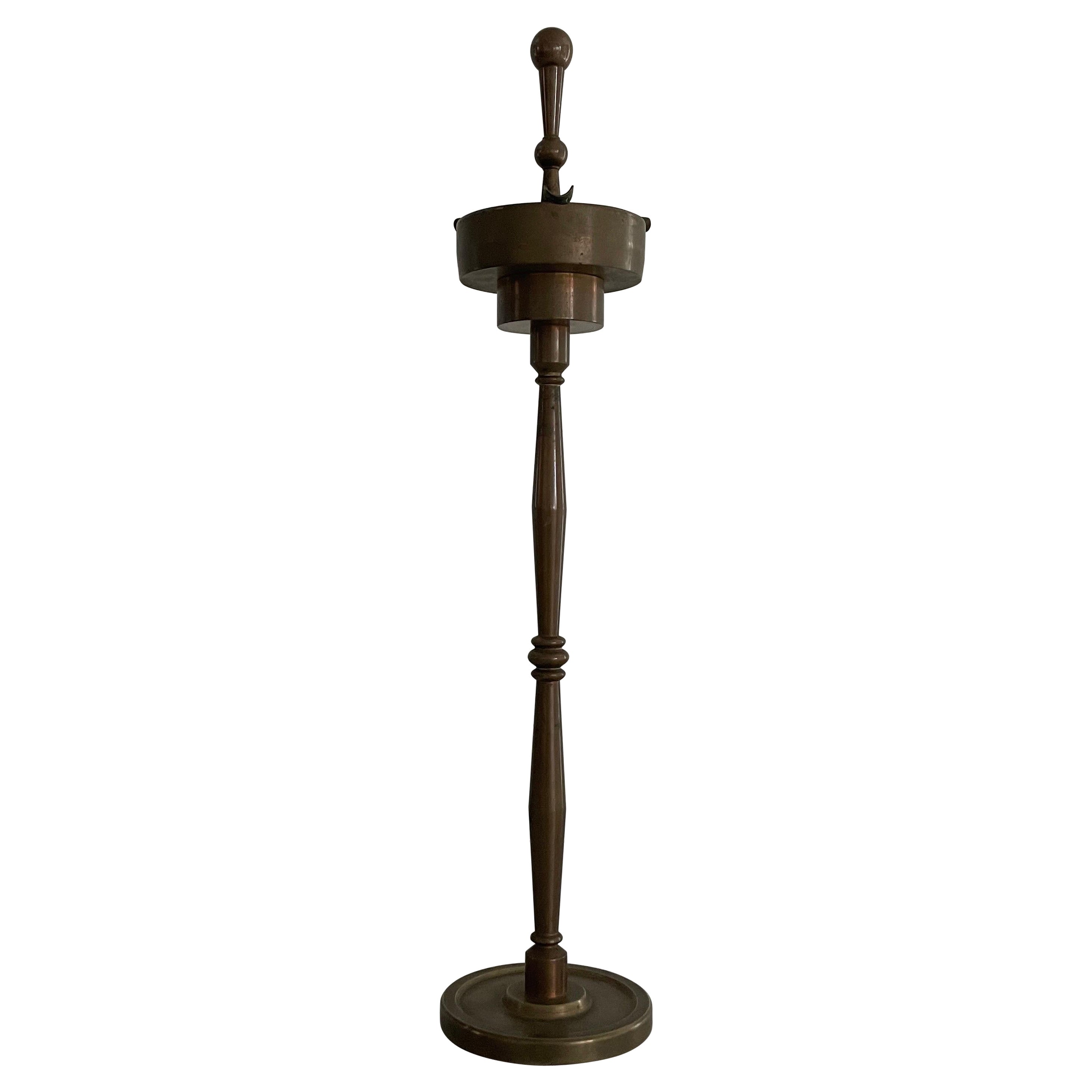Full Brass Heavy Industrial Floor Ashtray, 1950s, Italy