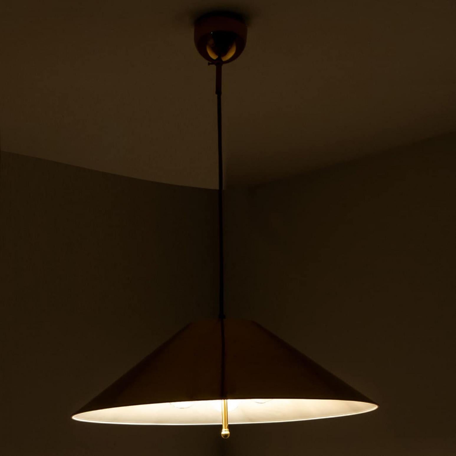 Modern Full Brass Pendant Light with Tapering Lampshade by Florian Schulz, 1970 For Sale