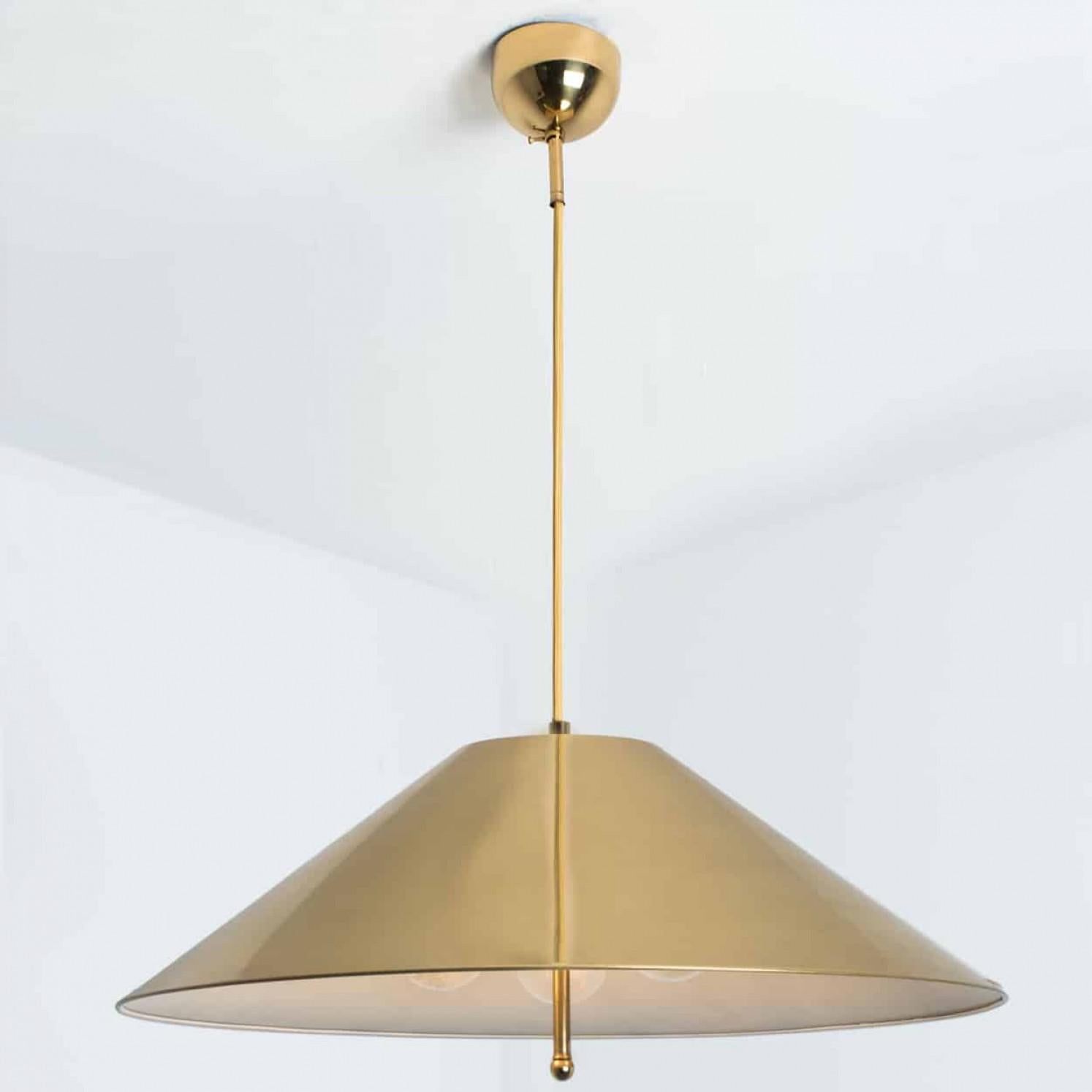 Polished Full Brass Pendant Light with Tapering Lampshade by Florian Schulz, 1970 For Sale