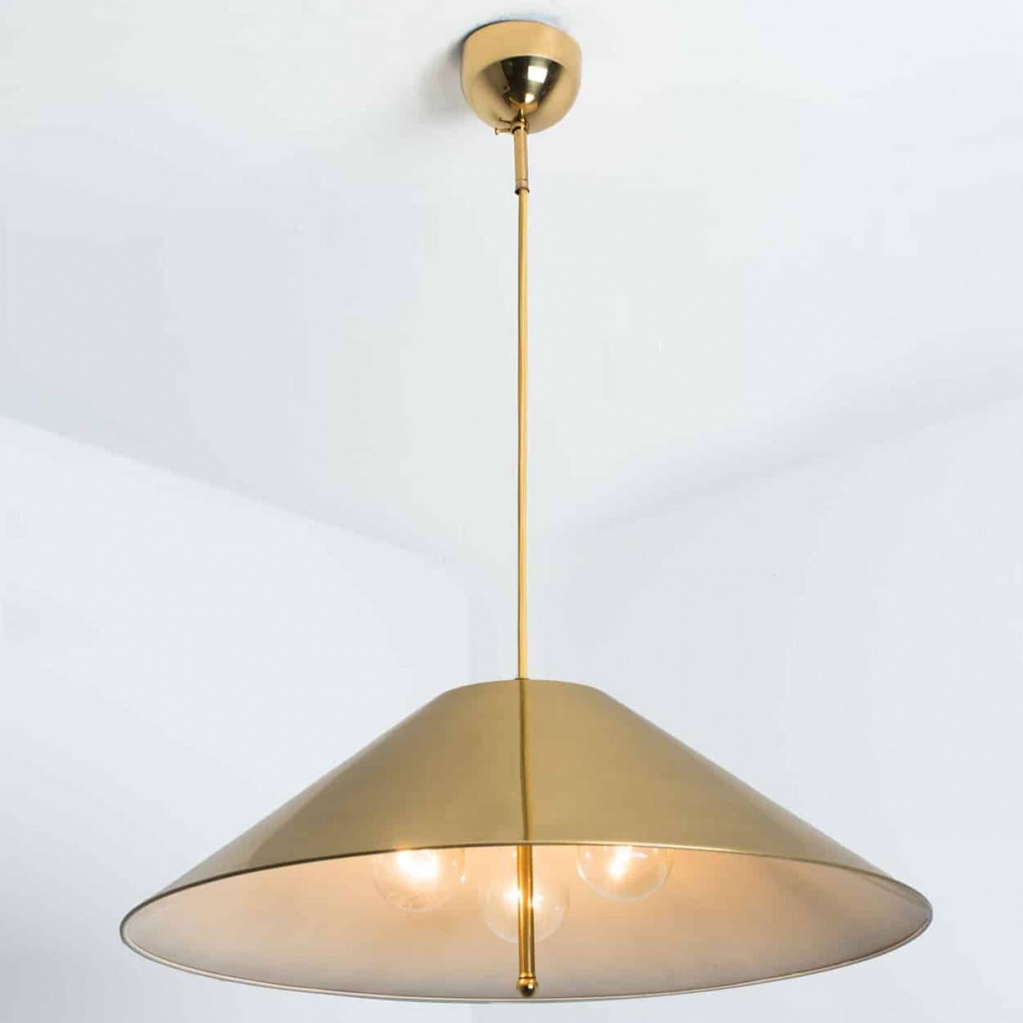Late 20th Century Full Brass Pendant Light with Tapering Lampshade by Florian Schulz, 1970 For Sale