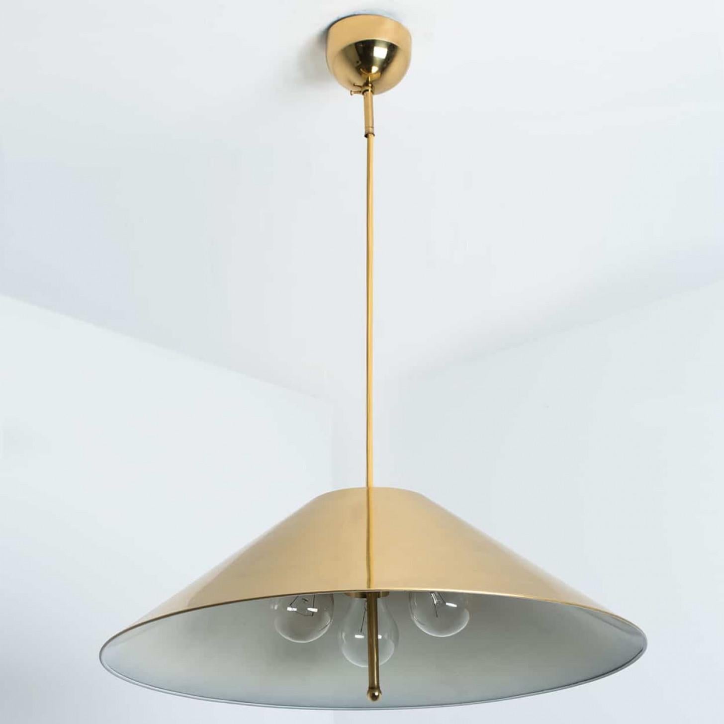 Full Brass Pendant Light with Tapering Lampshade by Florian Schulz, 1970 For Sale 1