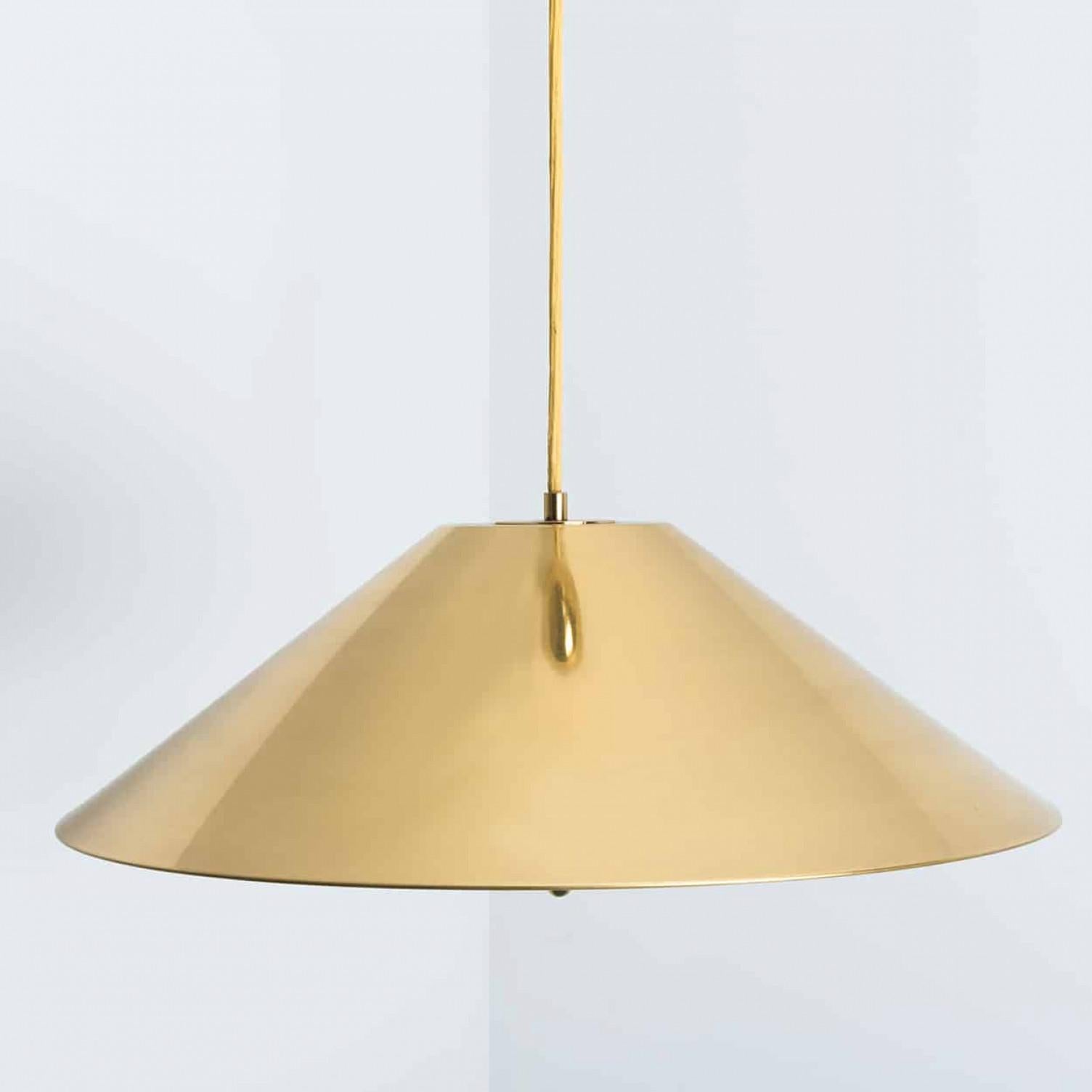 Full Brass Pendant Light with Tapering Lampshade by Florian Schulz, 1970 For Sale 2