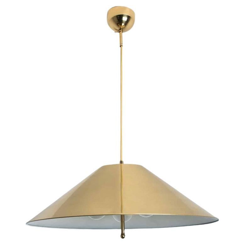 Full Brass Pendant Light with Tapering Lampshade by Florian Schulz, 1970