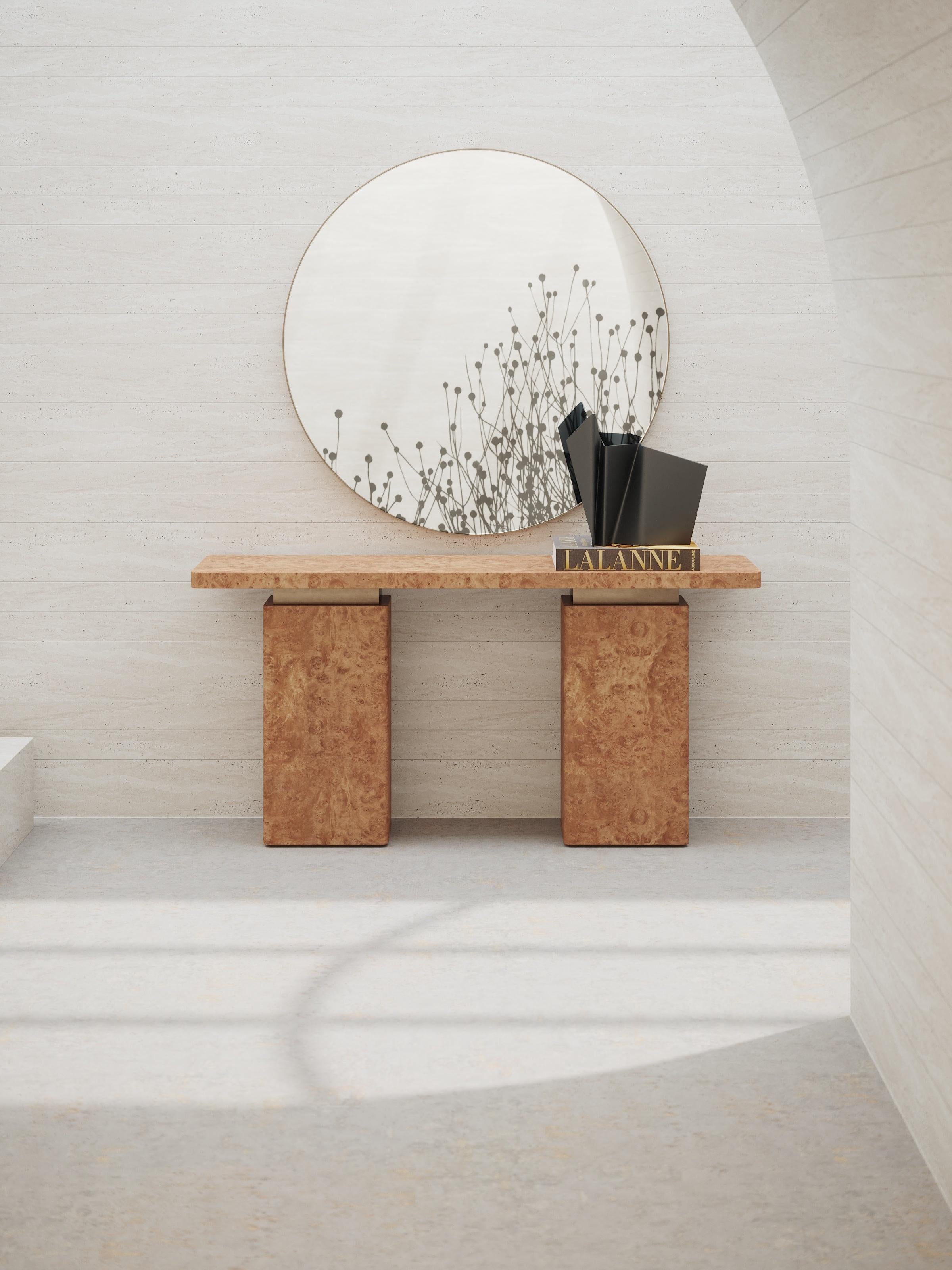 Textured Chestnut Burl Wood Console with Bronze Finish Spacers by Ultramobili en venta 1