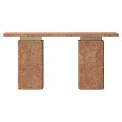 Textured Chestnut Burl Wood Console with Bronze Finish Spacers by Ultramobili
