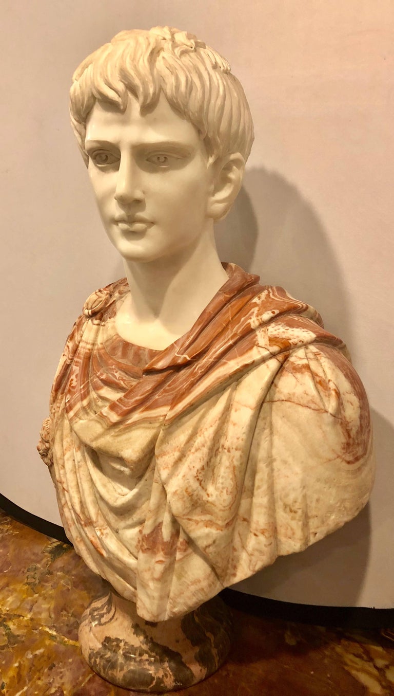 Full Colorful Marble Bust of a Young Roman at 1stDibs