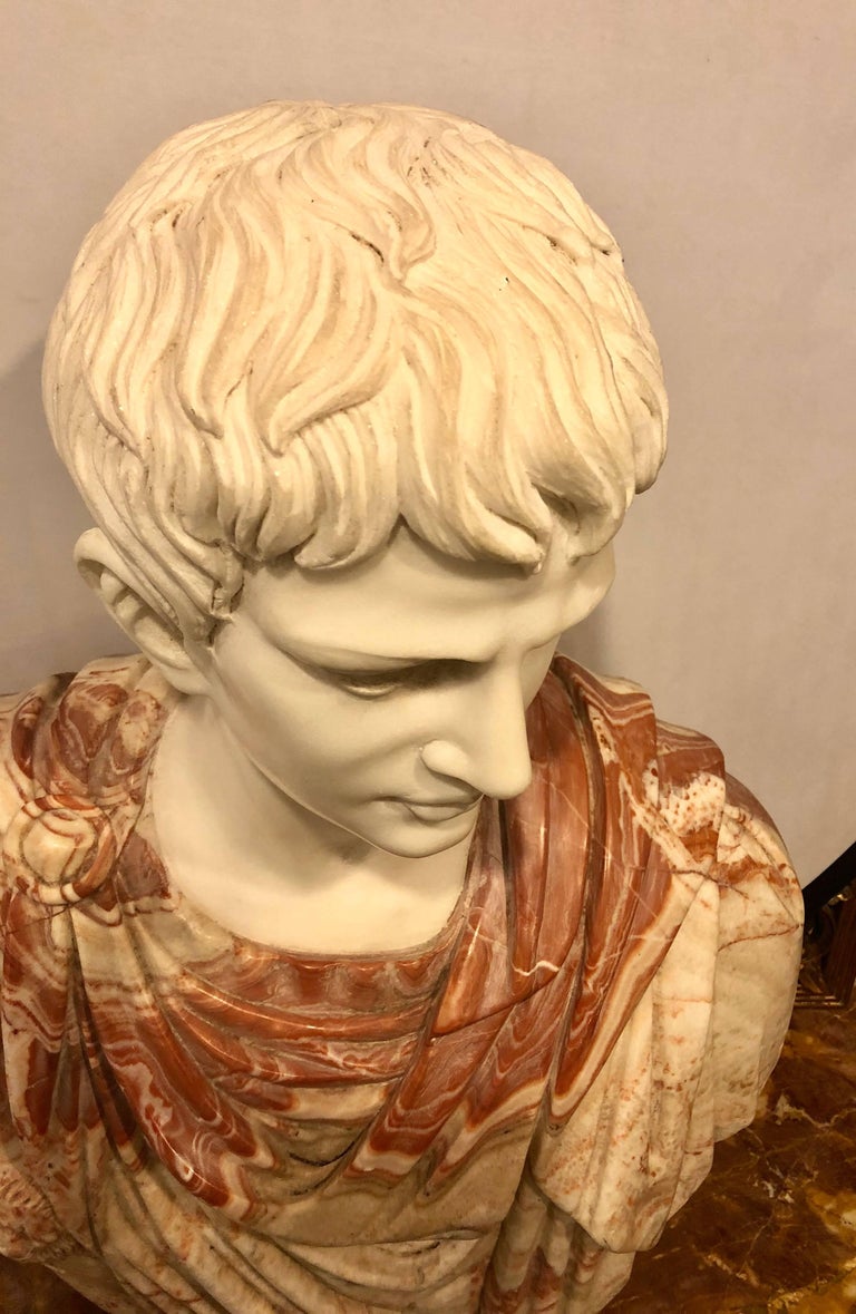 Full Colorful Marble Bust of a Young Roman For Sale at 1stdibs