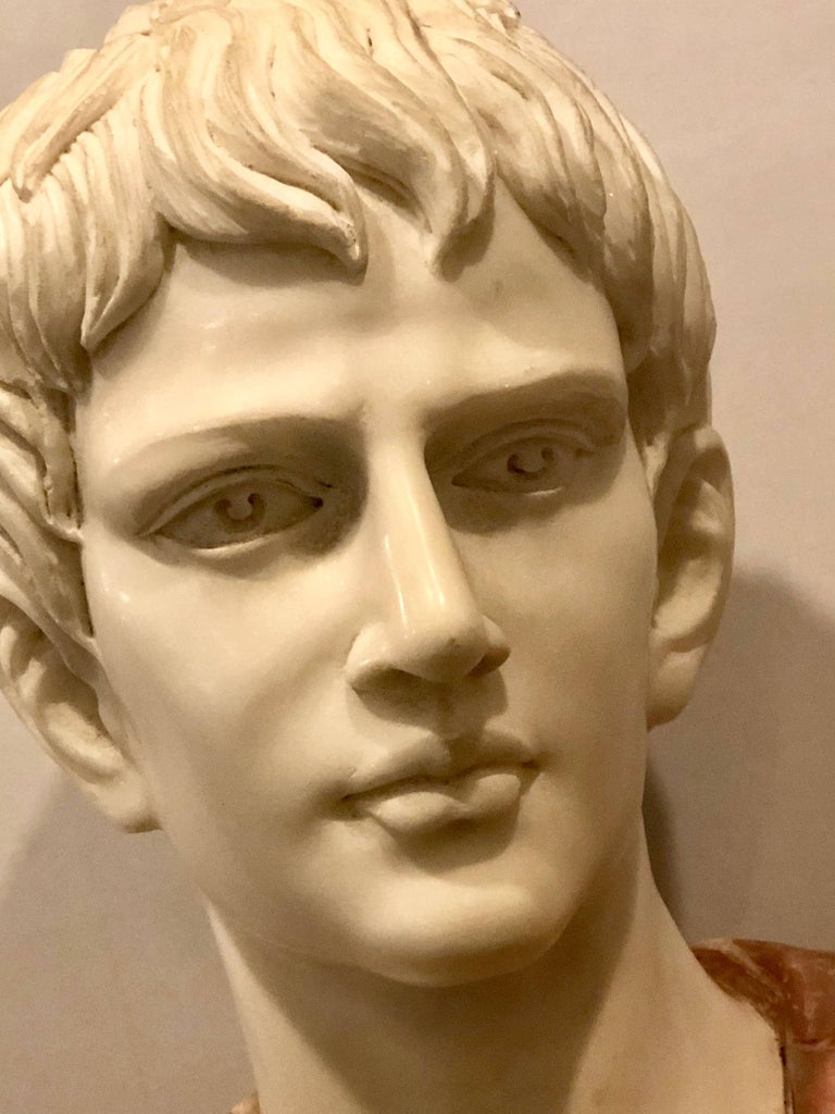 Full Colorful Marble Bust of a Young Roman at 1stDibs