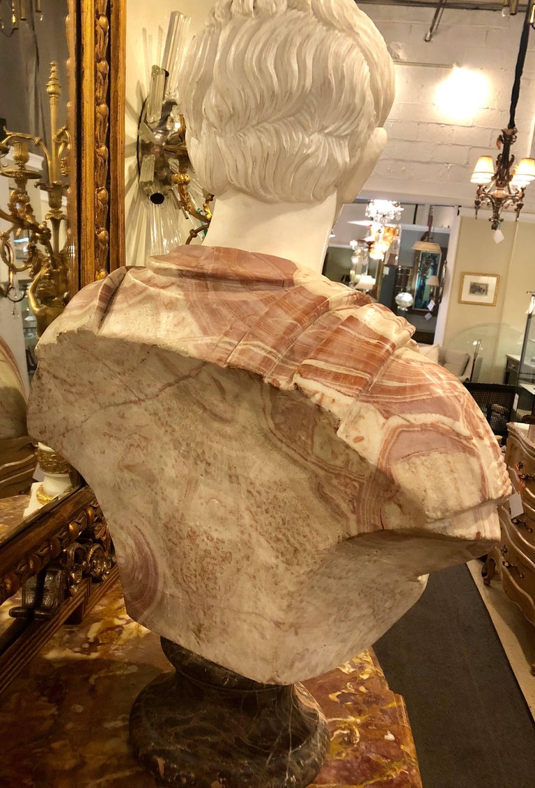 Full Colorful Marble Bust of a Young Roman at 1stDibs