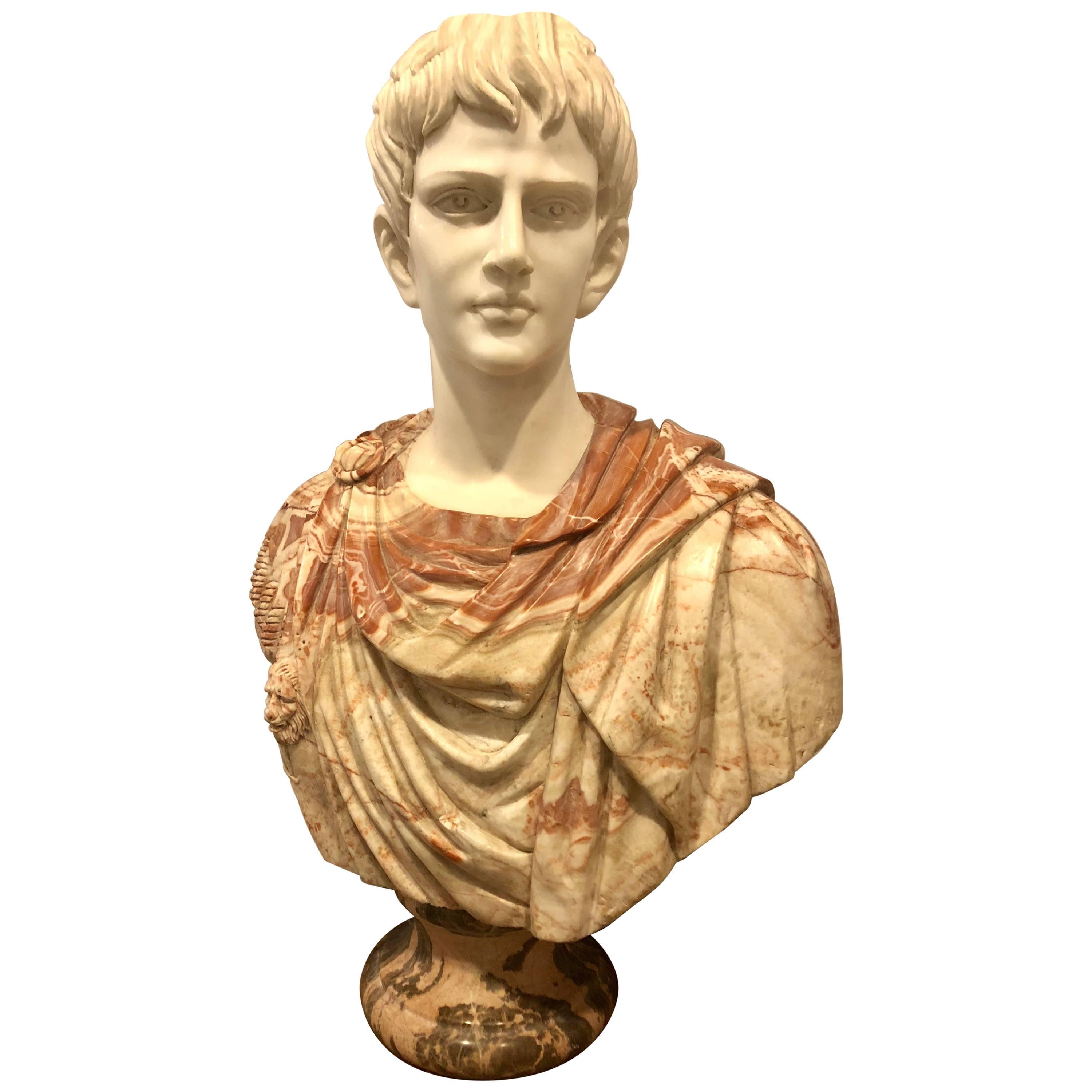 Full Colorful Marble Bust of a Young Roman