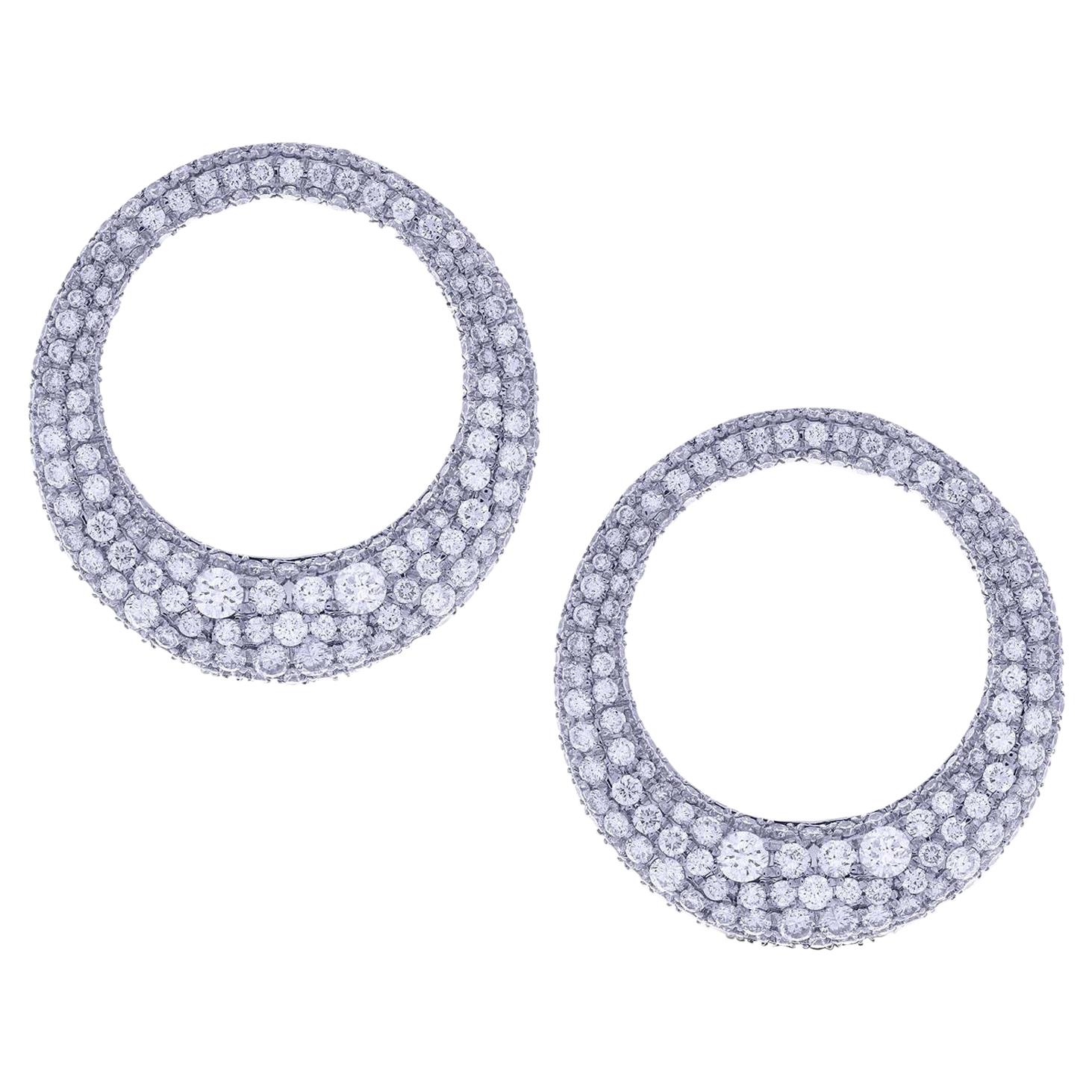 Full Diamond 18 Karat White Gold Orbit Earrings For Sale